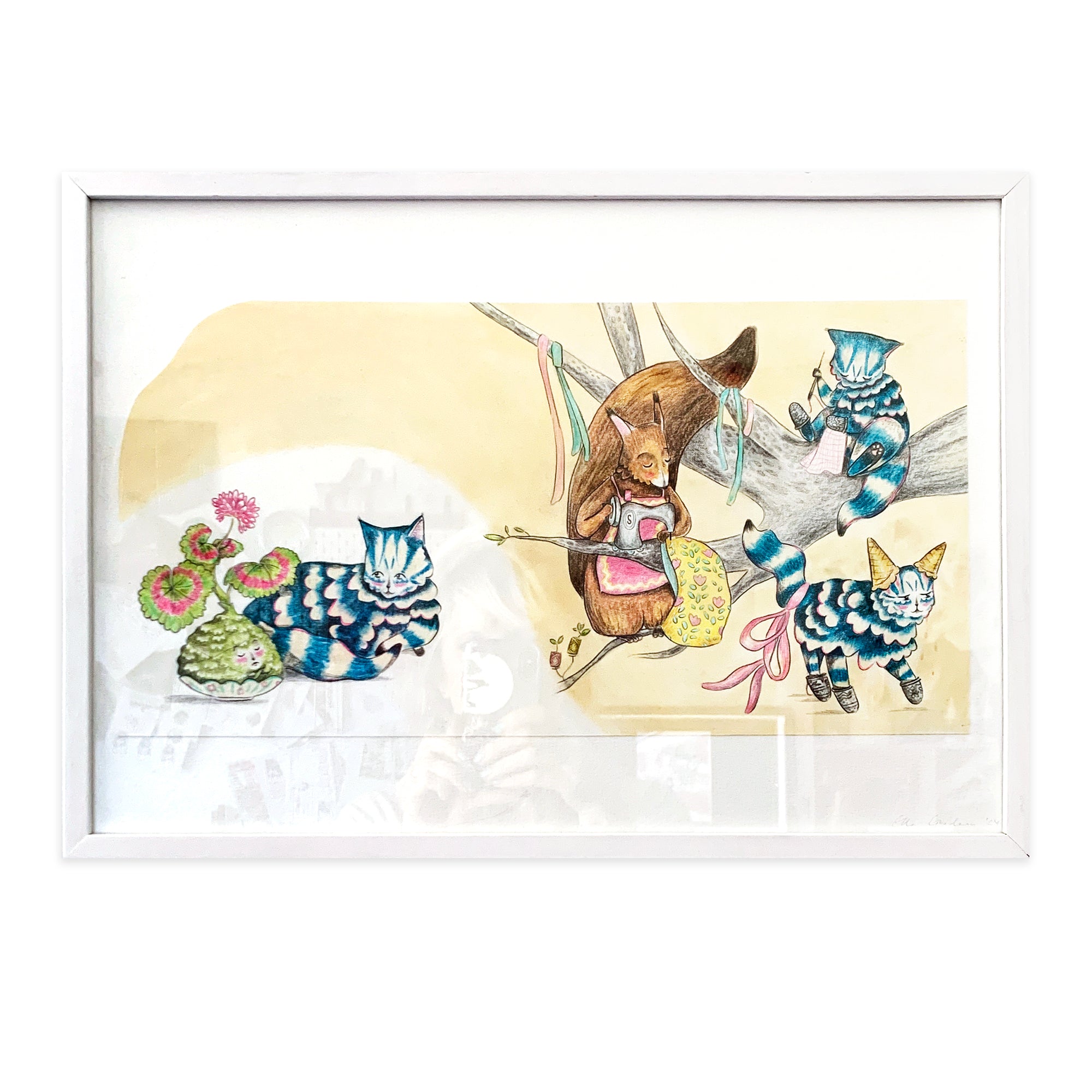 "Sewing Squirrel" - Original Illustration from 'The Cat and the Kokedama'