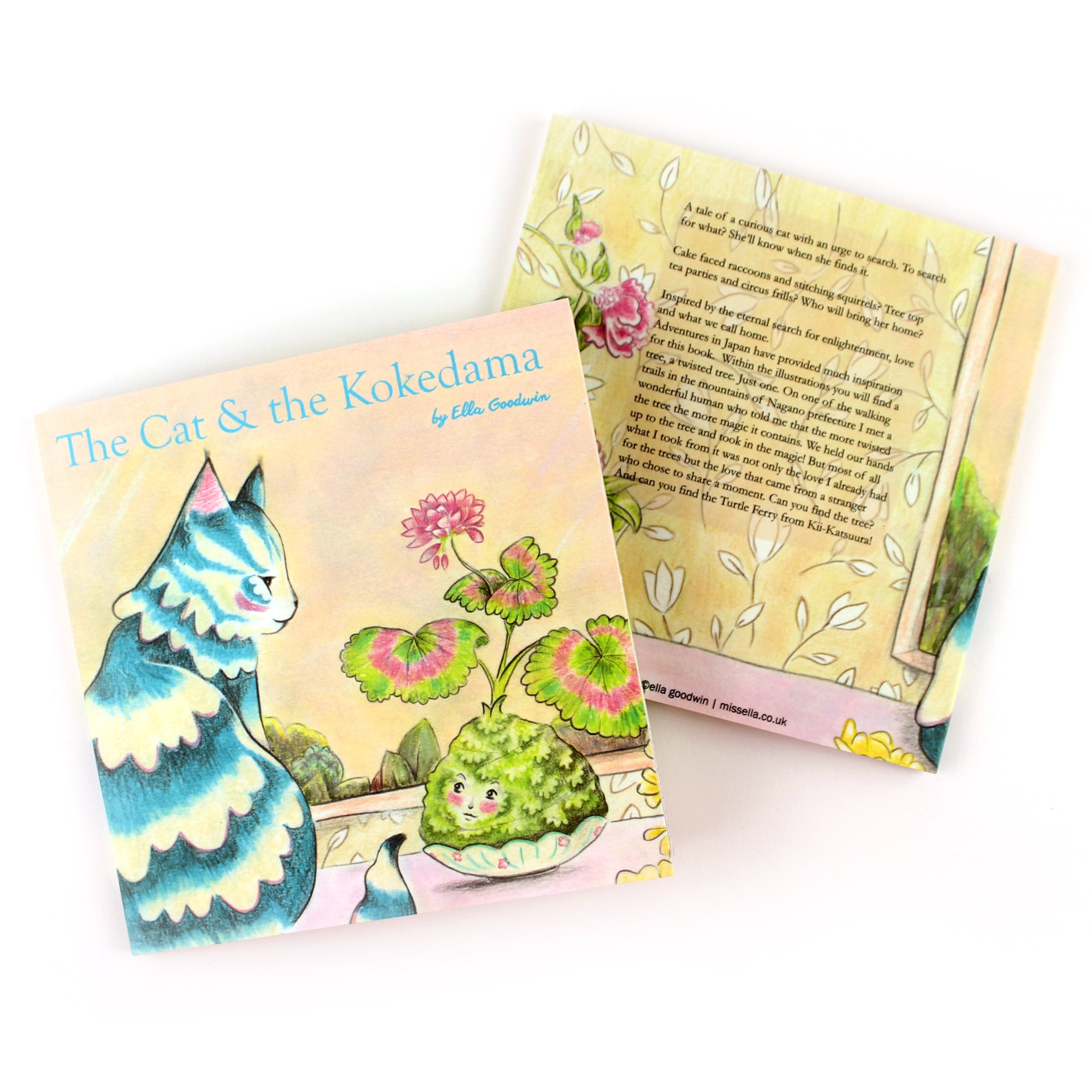 The Cat and the Kokedama - small illustrated picture book (15cm x 15cm)