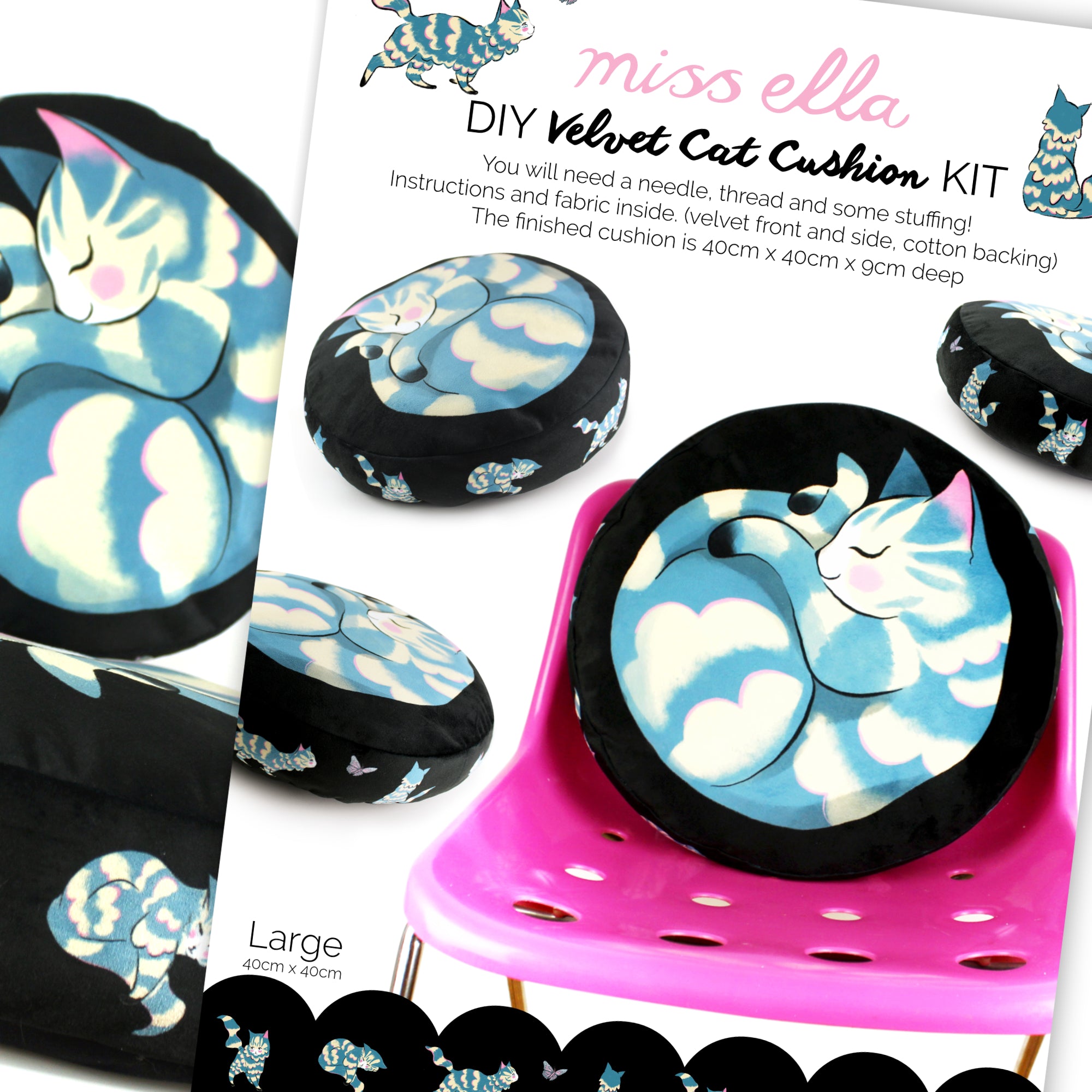 DIY Kit - Cat Cushion (Large ) *Stuffing not included*