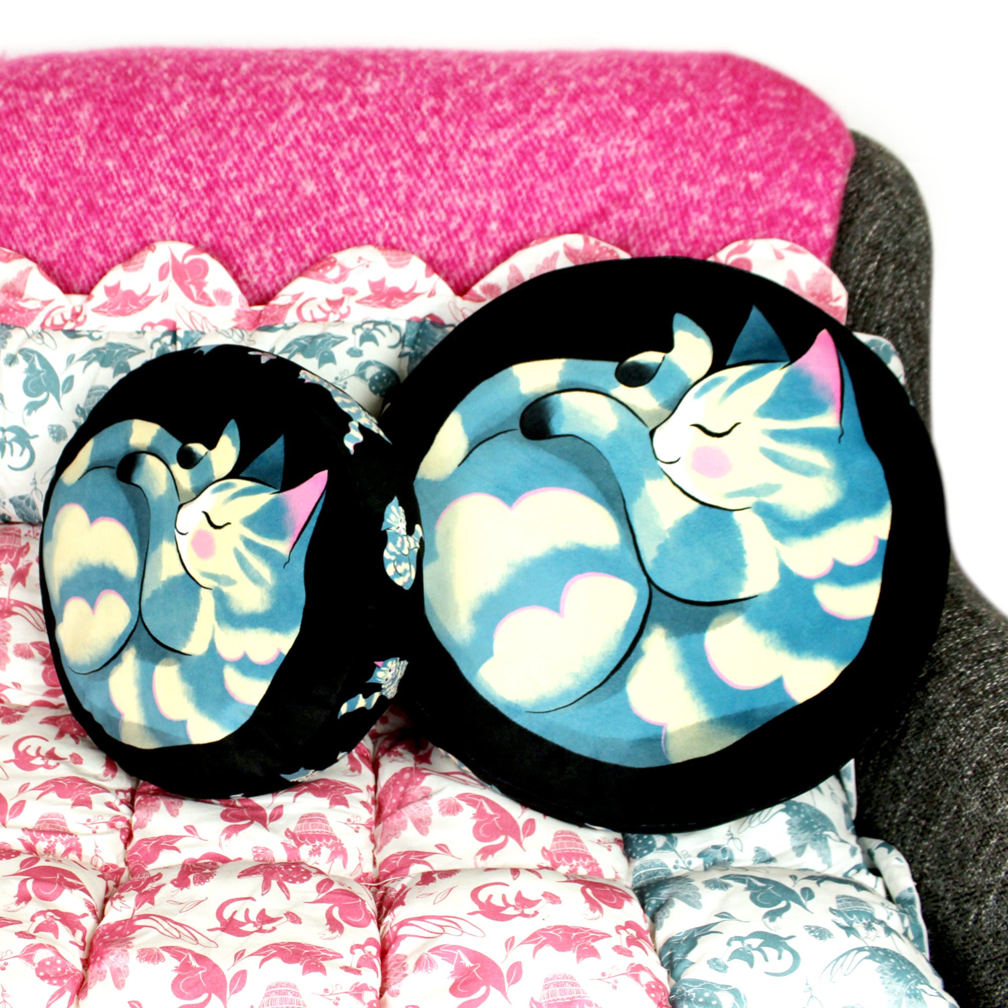 Cat Cushion (Large ) - Curled up Blue Tabby Cat