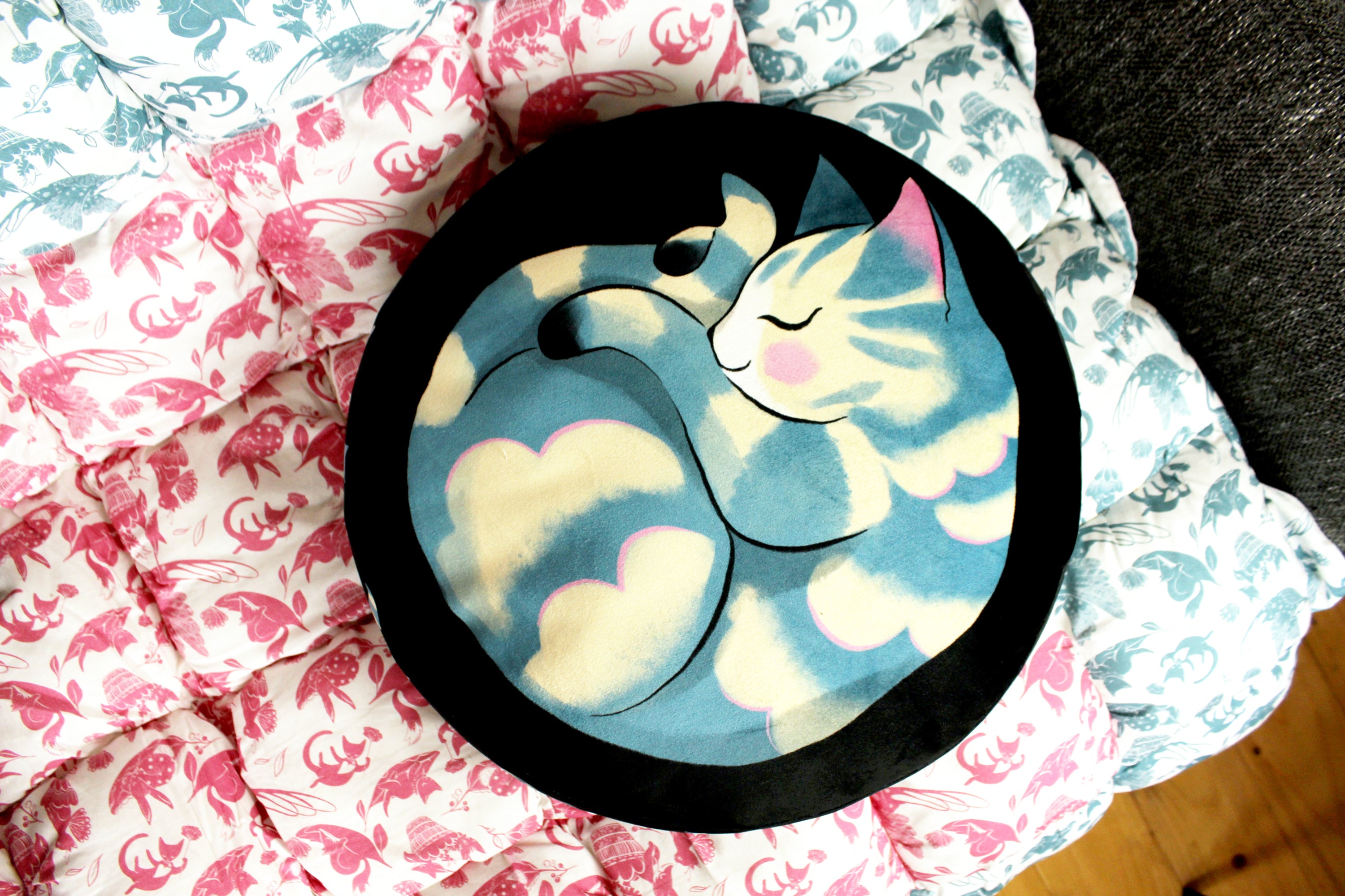 Cat Cushion (Large ) - Curled up Blue Tabby Cat