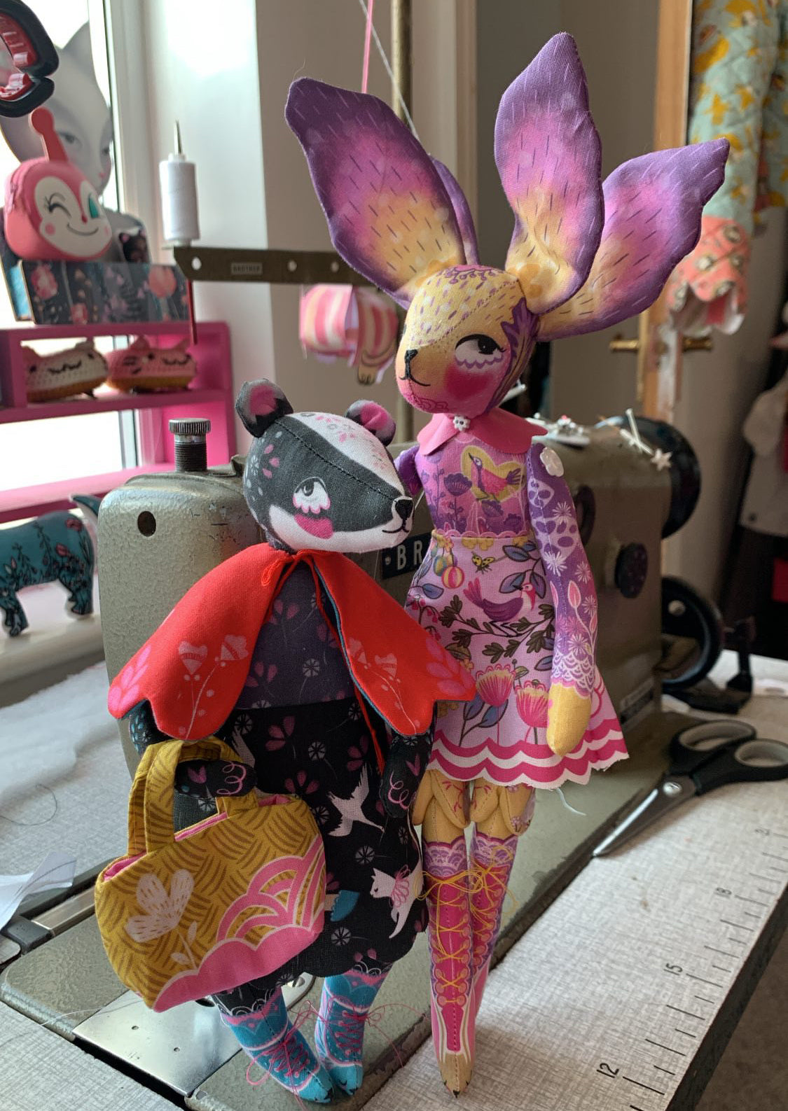 DIY Kit - Bibli the Badger Librarian and the singing Stoat with 2 fairytale books- sewing doll STUFFING NOT included FREE UK SHIPPING