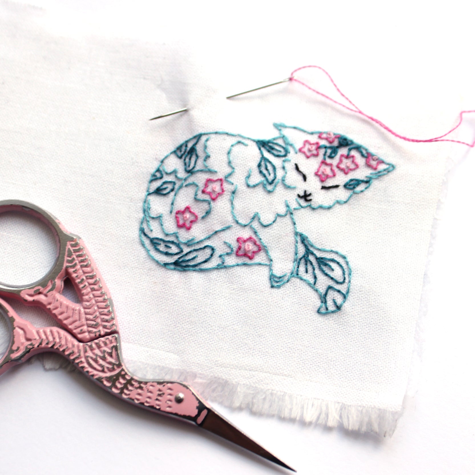 Stick and stitch embroidery patterns - cats, mushroom, scissors, mouse and badger! 10 designs