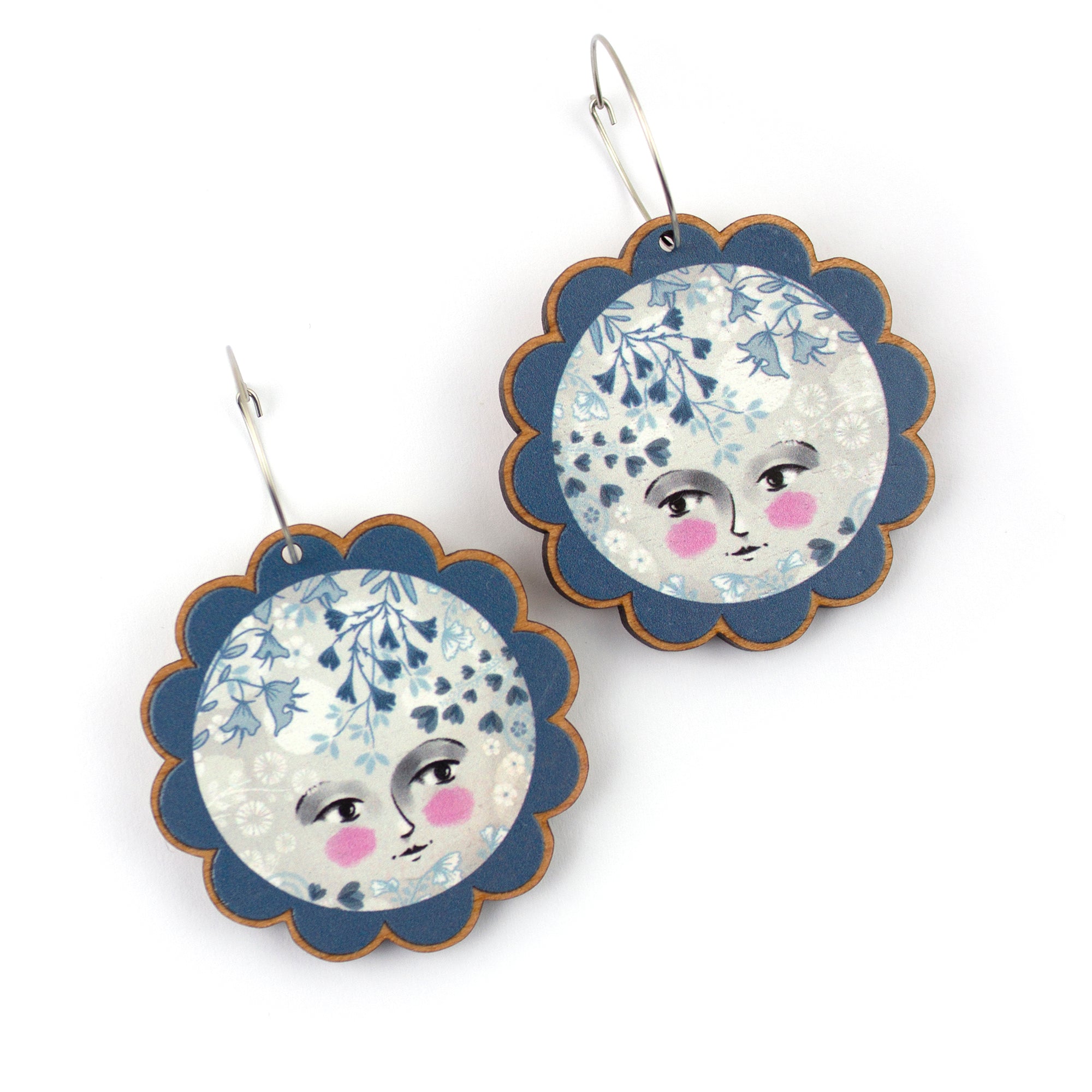 Moon Girl Earrings (Stainless steel hoops)