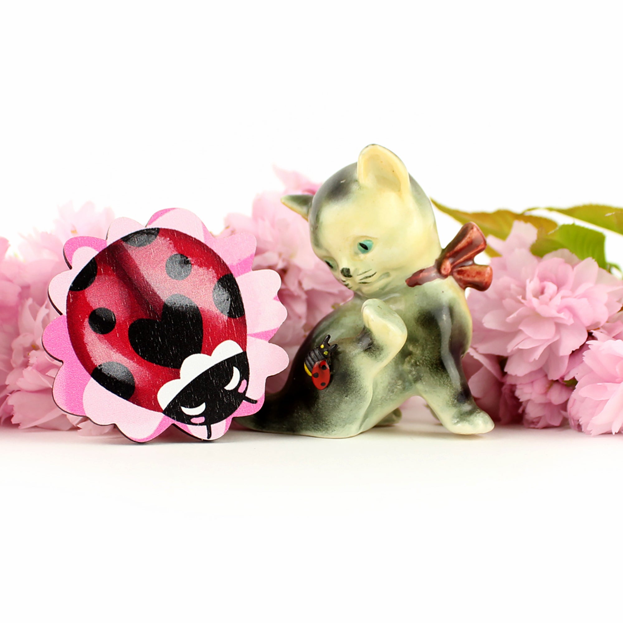 Ladybird Brooch - ladybug wooden pin