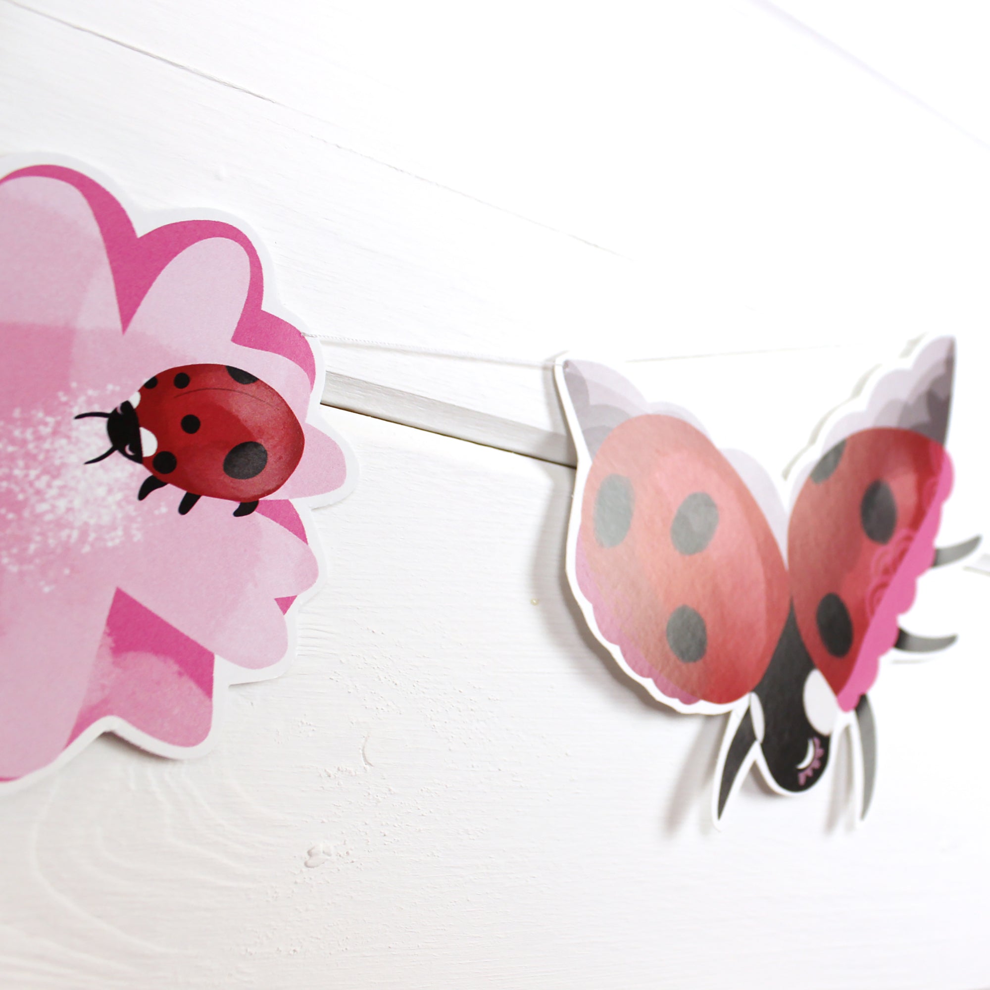 Ladybird Bunting - Card Ladybugs and Pink Sakura Flowers END OF LINE SALE