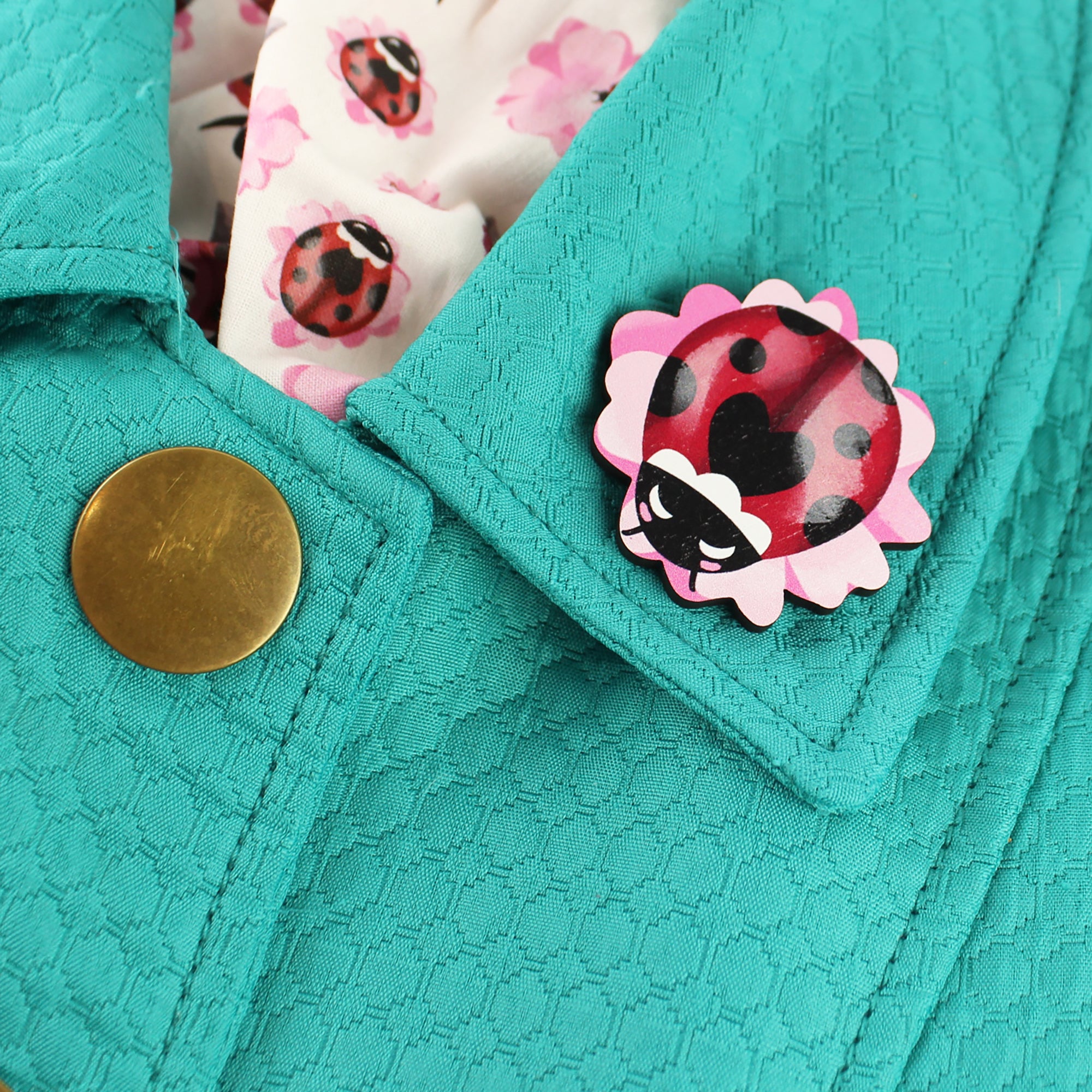 Ladybird Brooch - ladybug wooden pin