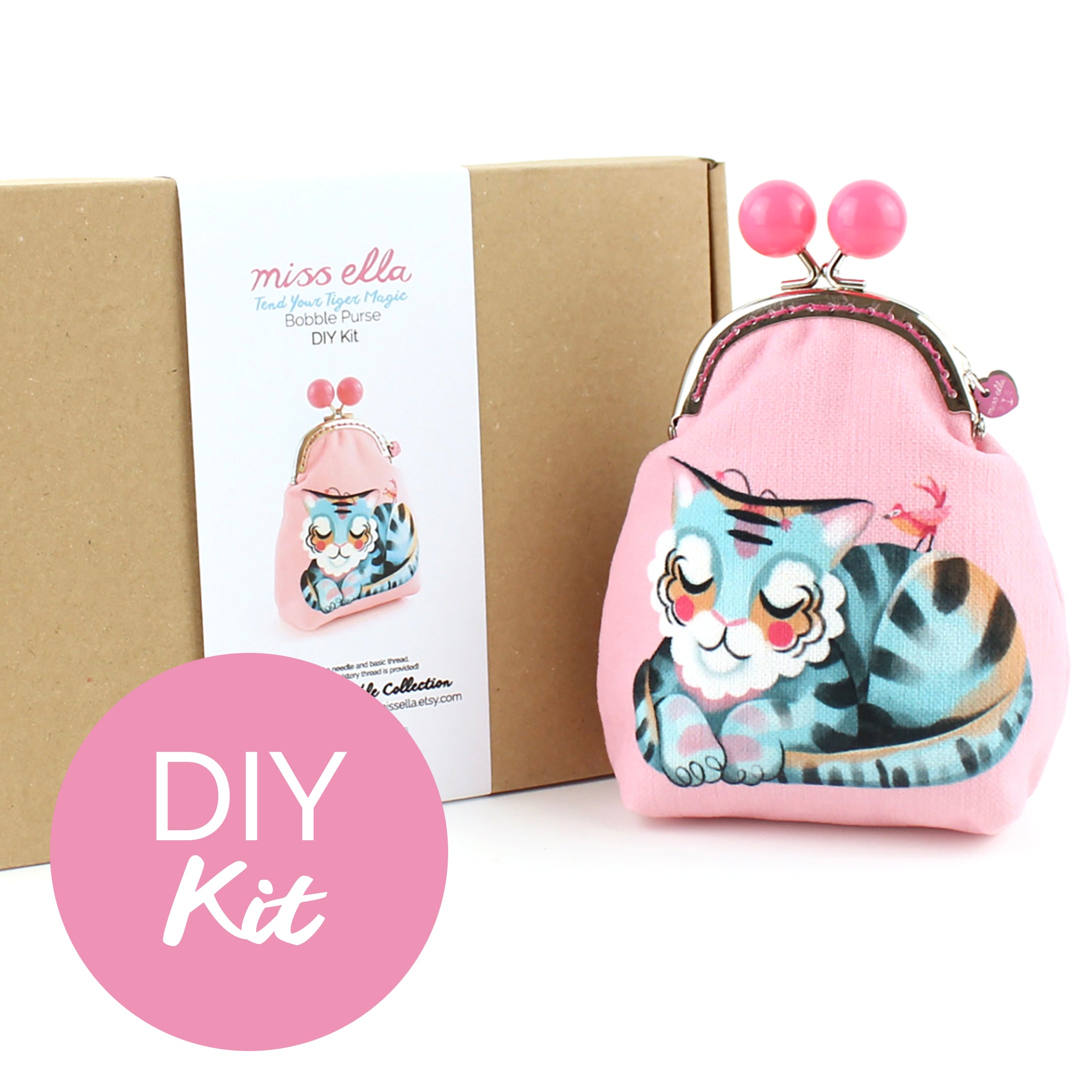 DIY KIT - Pink Meditating Tiger Bobble Purse