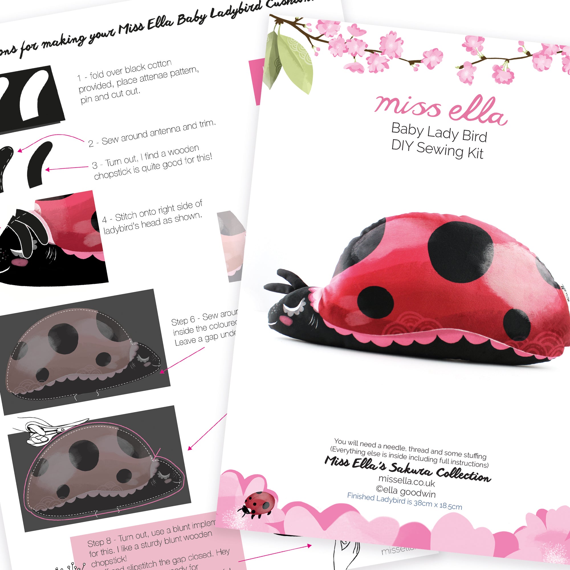 DIY sewing KIT - Baby Ladybird Cushion