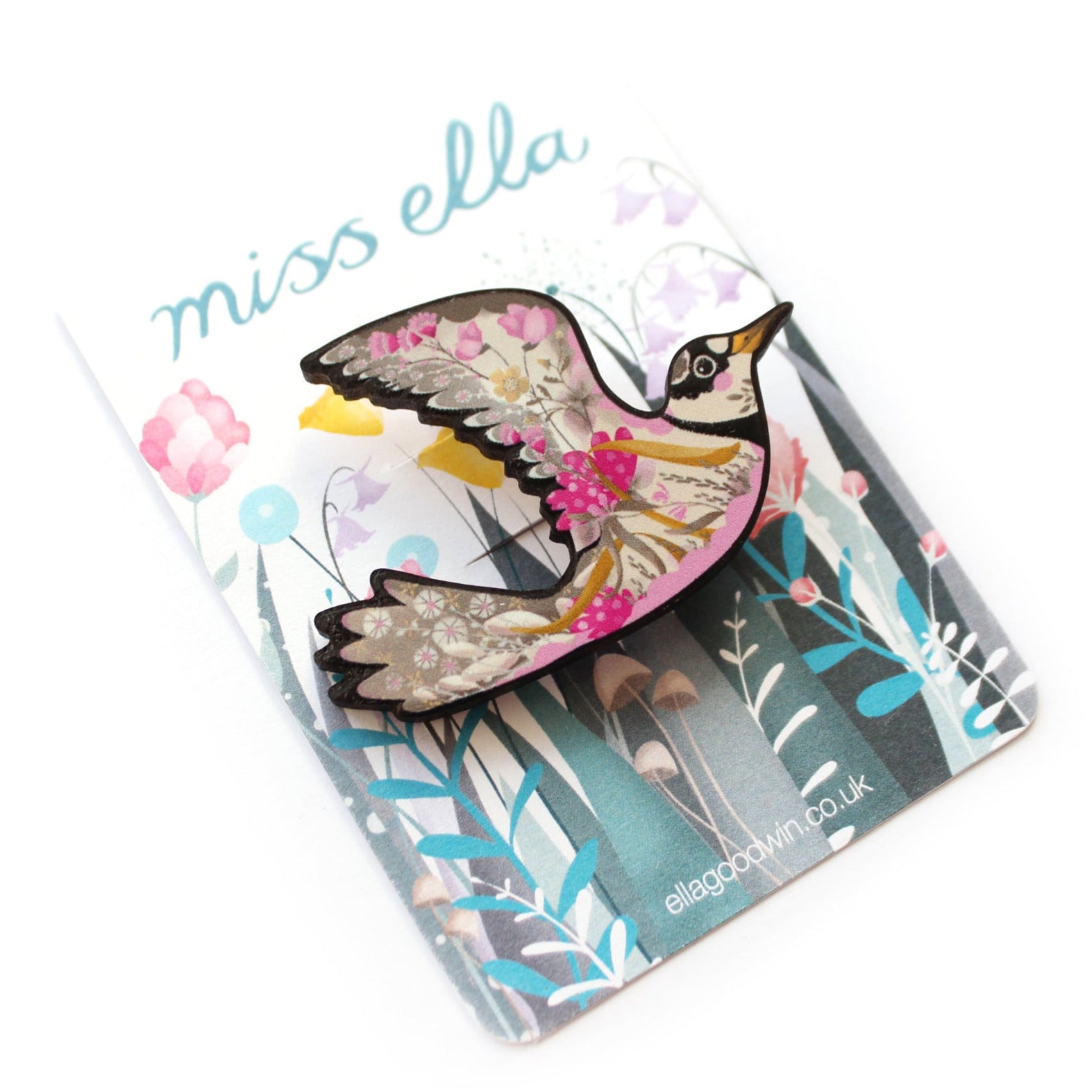 Floral Bird Brooch - Ringed Plover