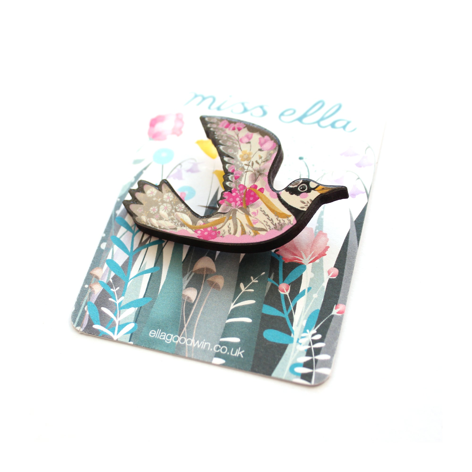 Floral Bird Brooch - Ringed Plover