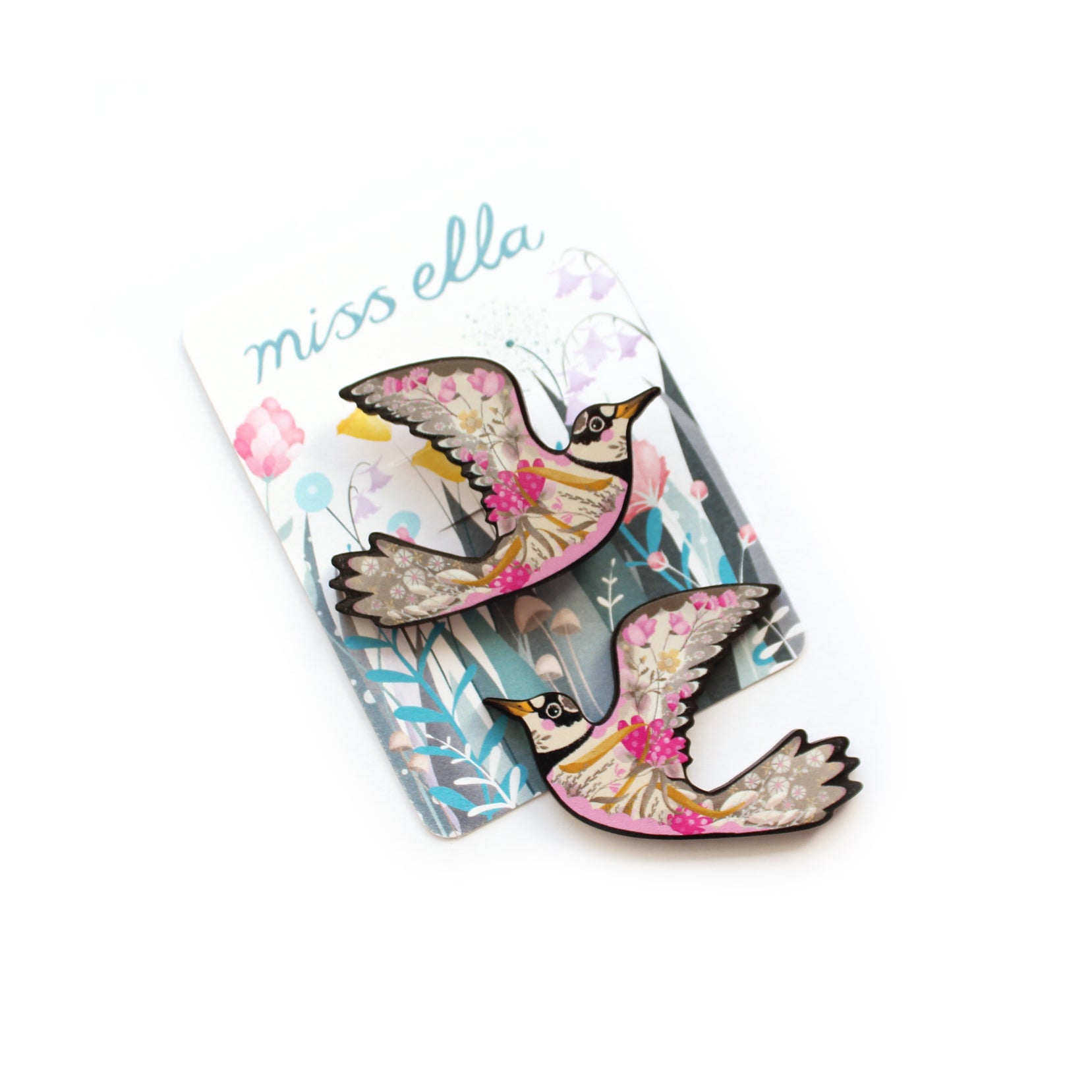 Floral Bird Brooch - Ringed Plover