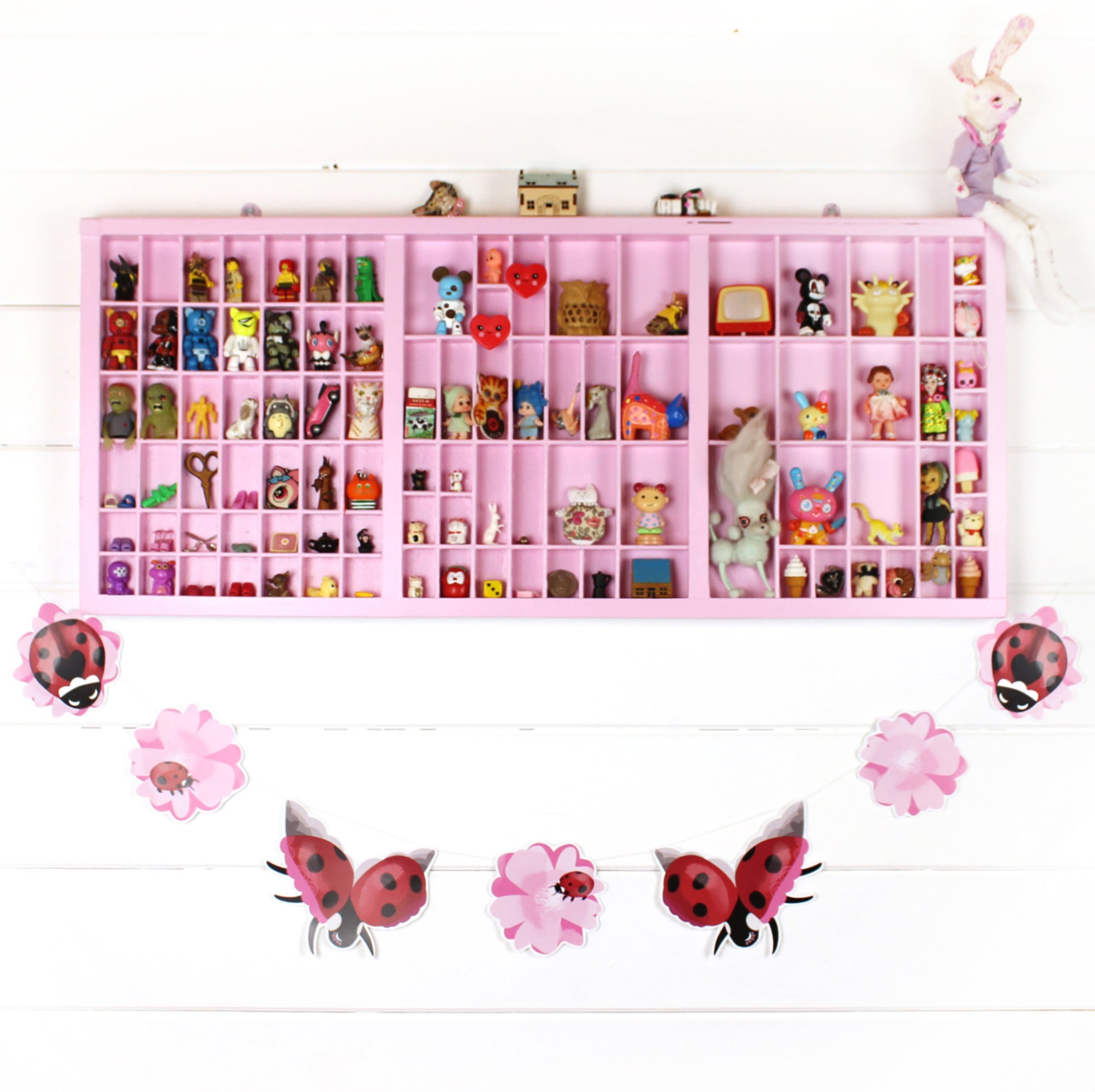 Ladybird Bunting - Card Ladybugs and Pink Sakura Flowers