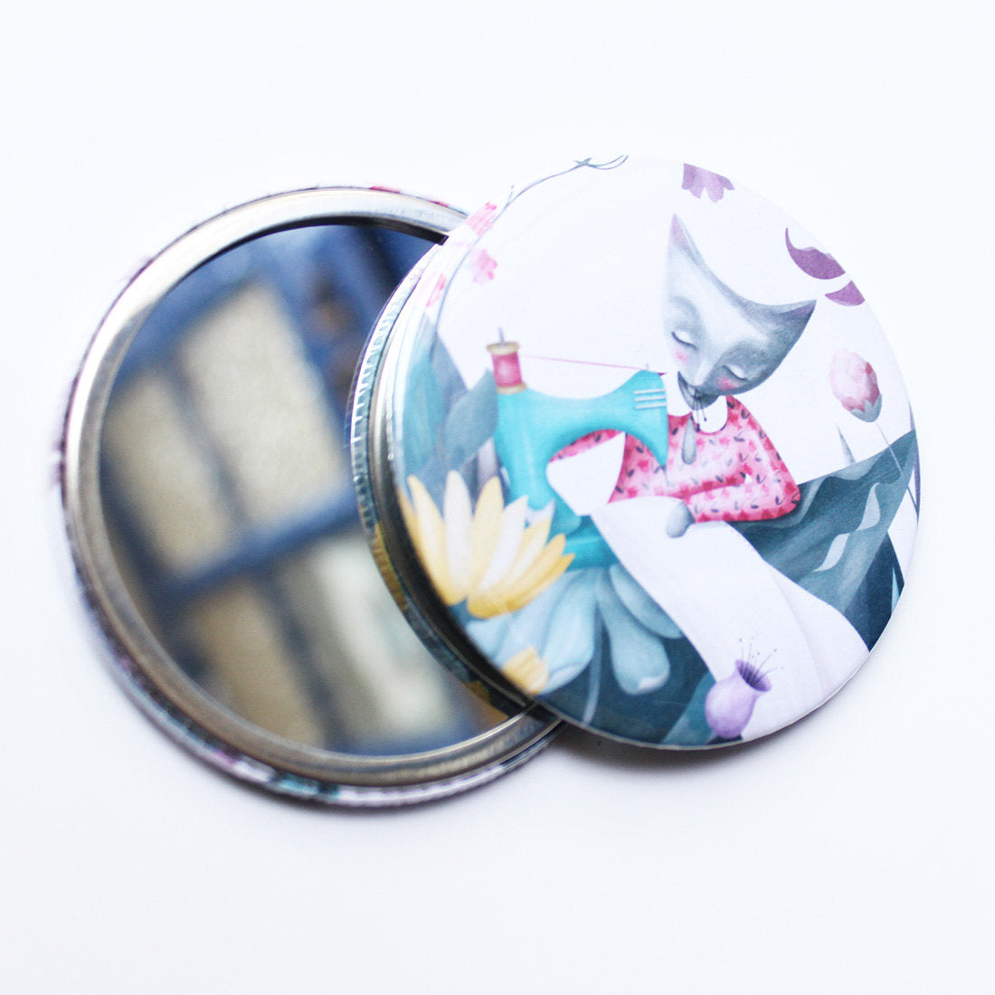 Sewing Cat Pocket Mirror
