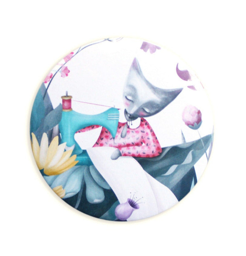 Sewing Cat Pocket Mirror