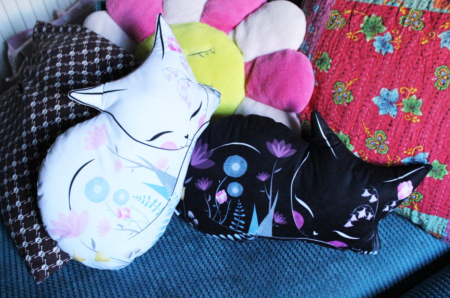 Velvet Black Cat Cushion