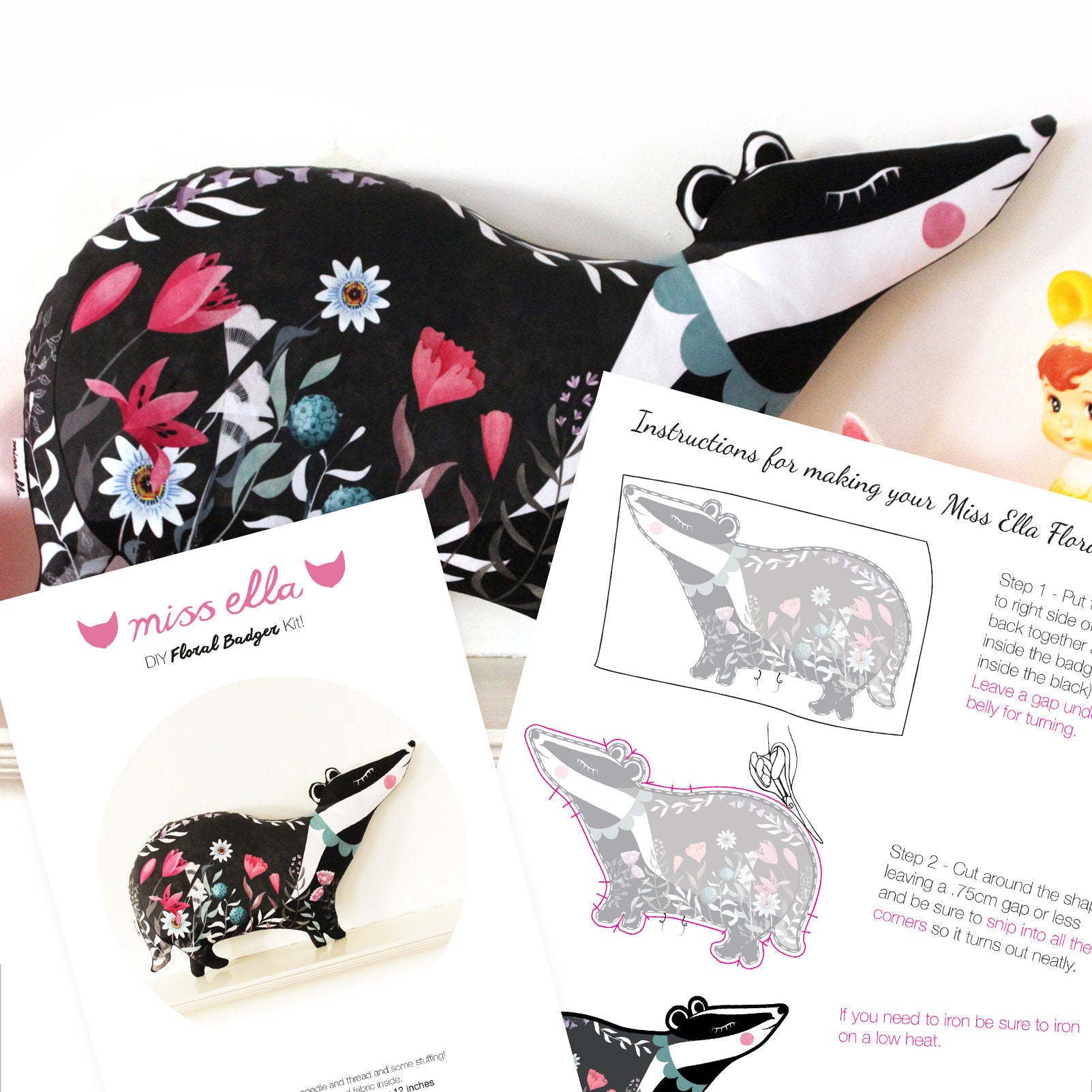 Floral Badger Cushion DIY KIT