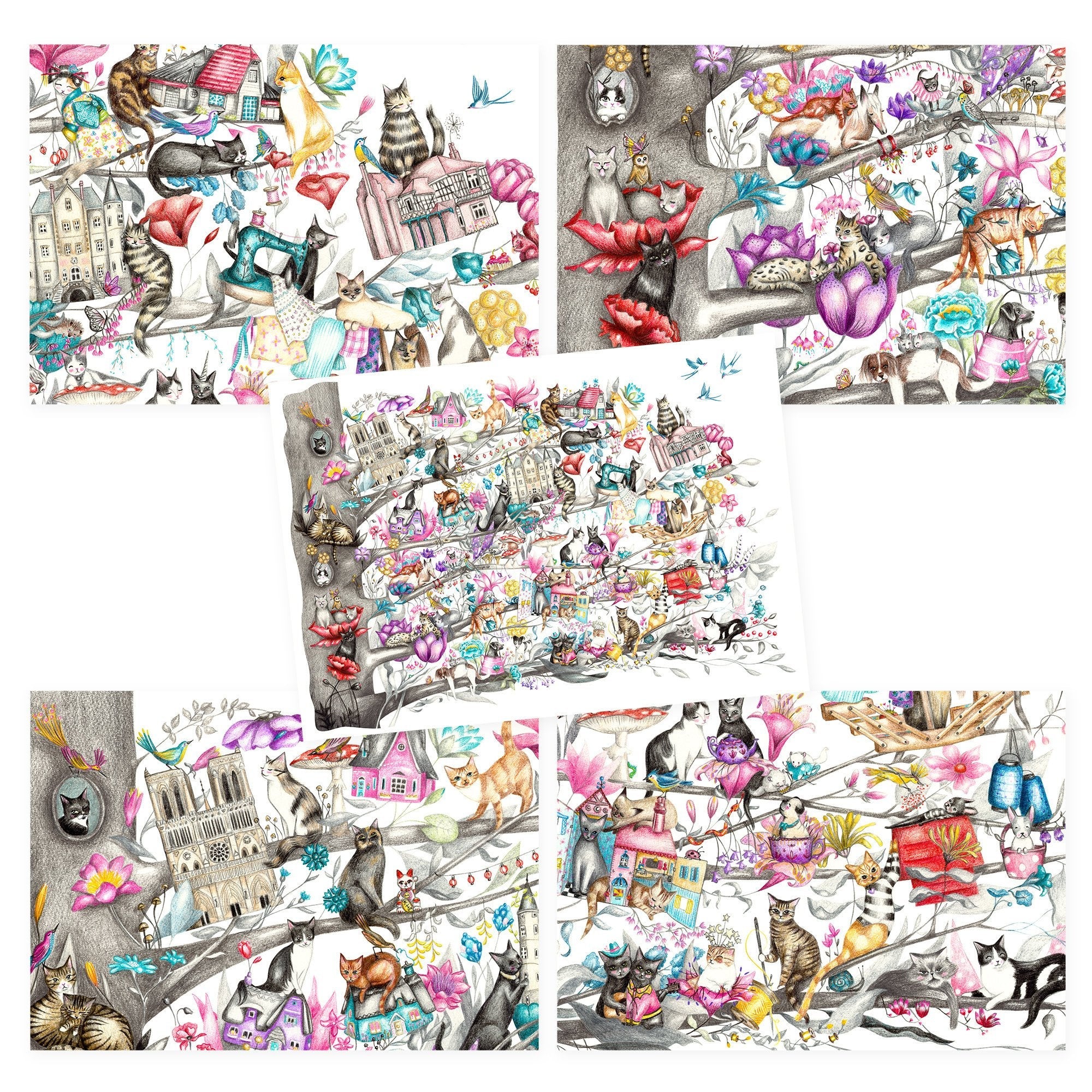 Large Cat Tree postcards - set of 5