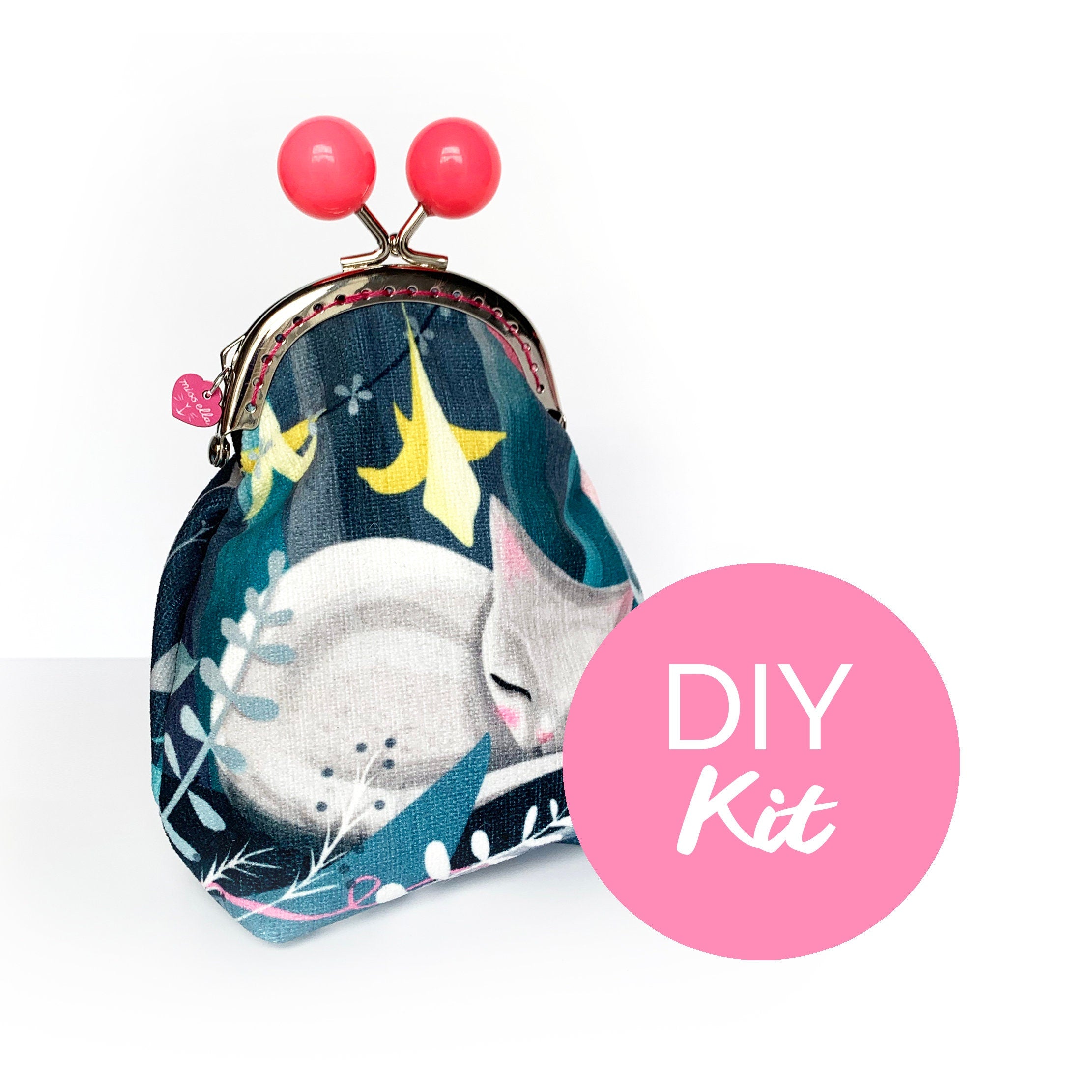 DIY KIT - Floral Cat Bobble Purse