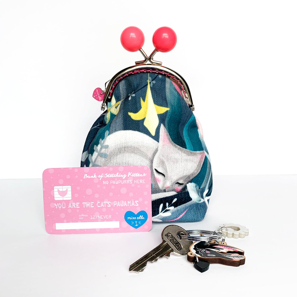 DIY KIT - Floral Cat Bobble Purse