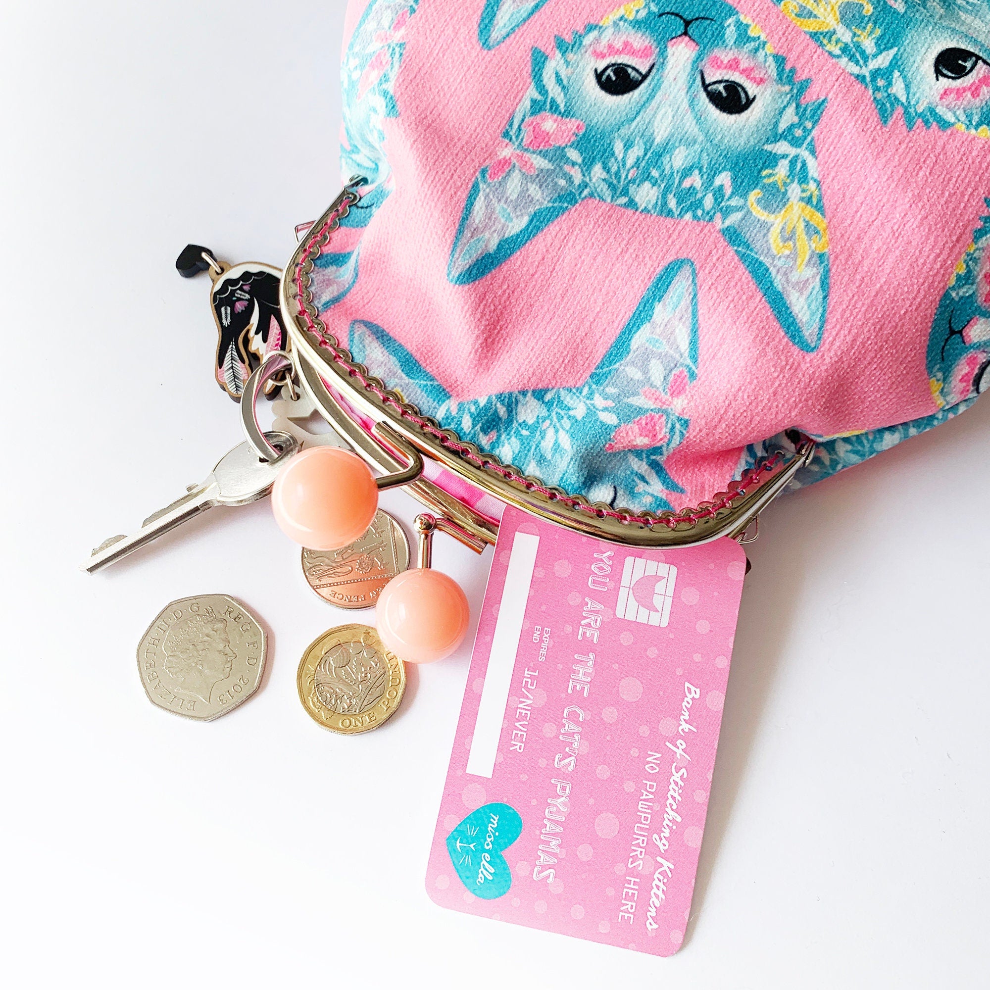 Pink Floral Cat Jumbo Bobble Purse