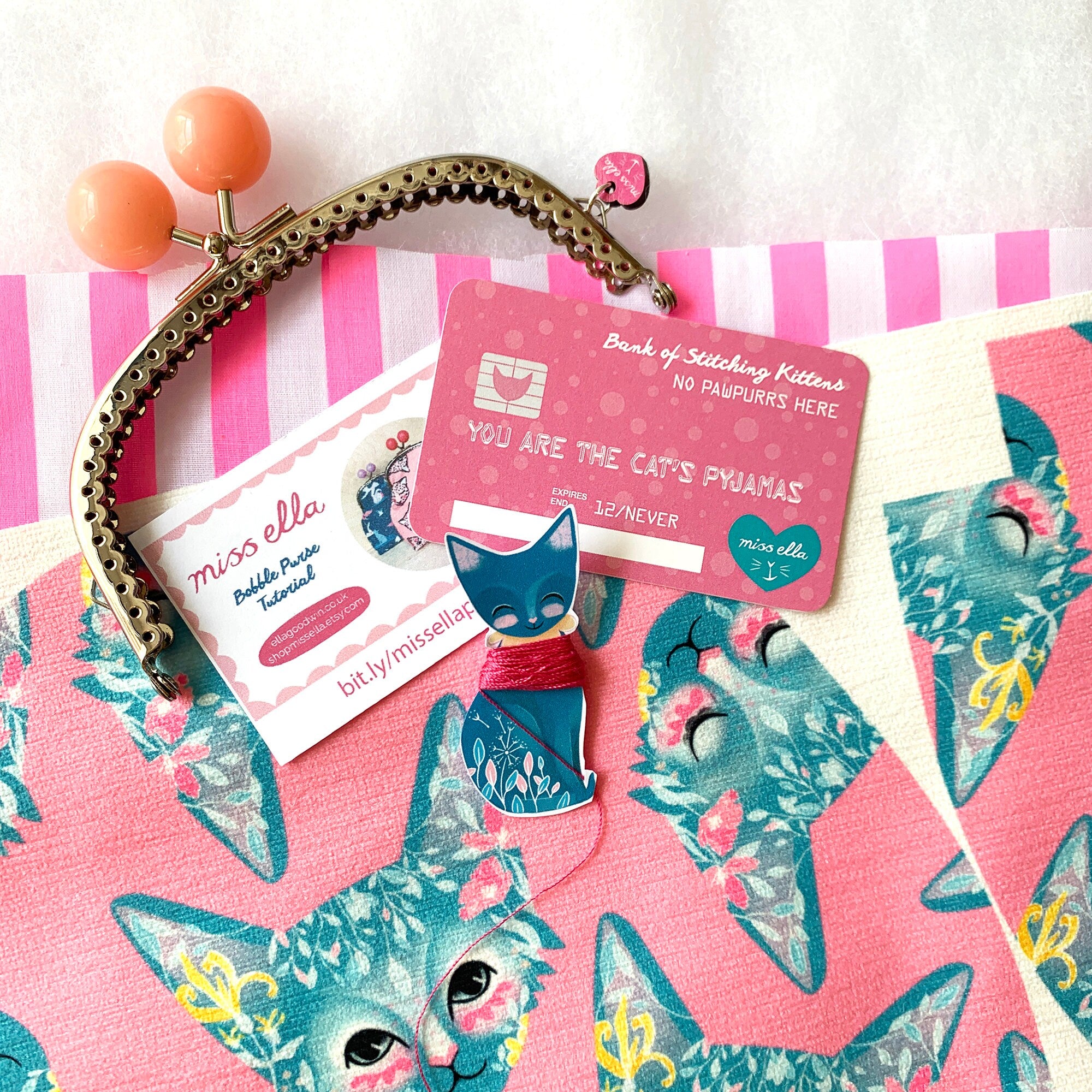 DIY Kit - Pink Floral Cat Jumbo Bobble Purse