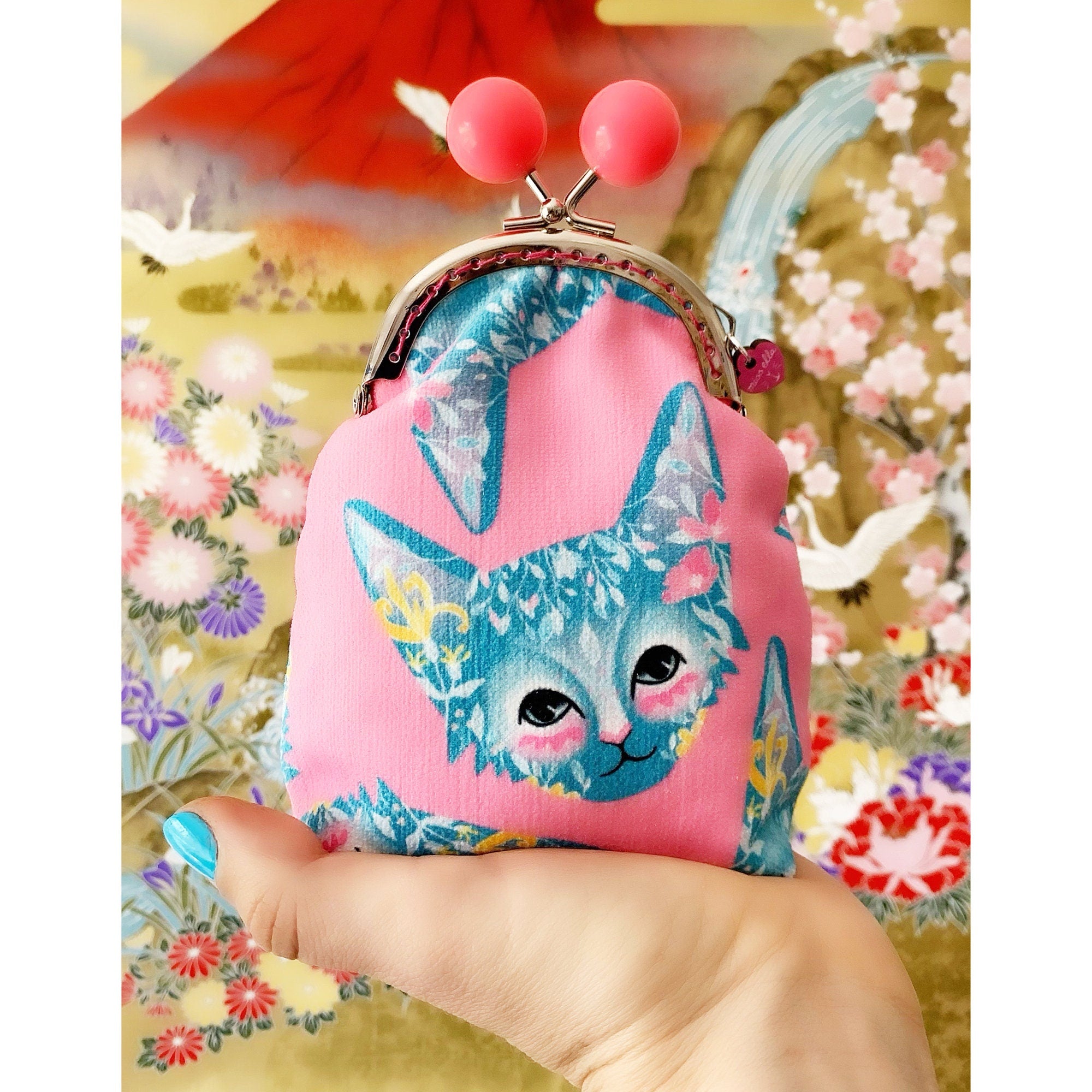 Pink Floral Cat Bobble Purse