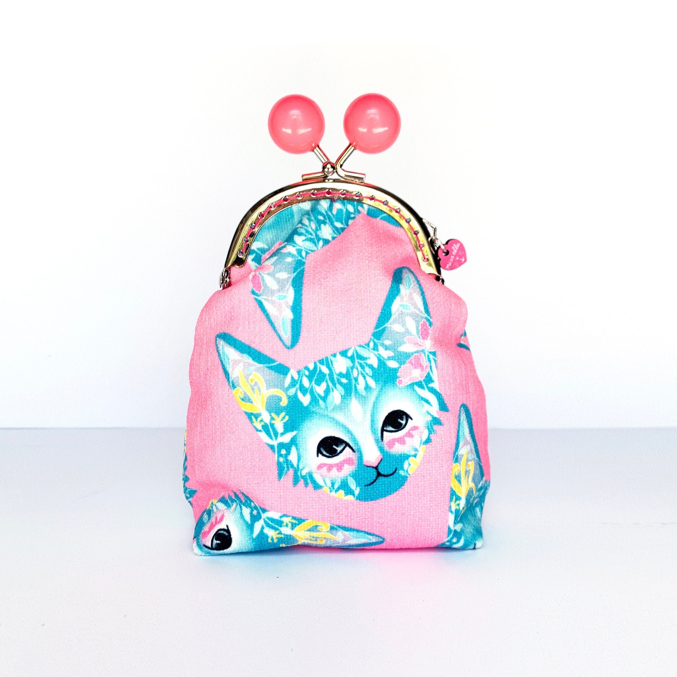 Pink Floral Cat Bobble Purse