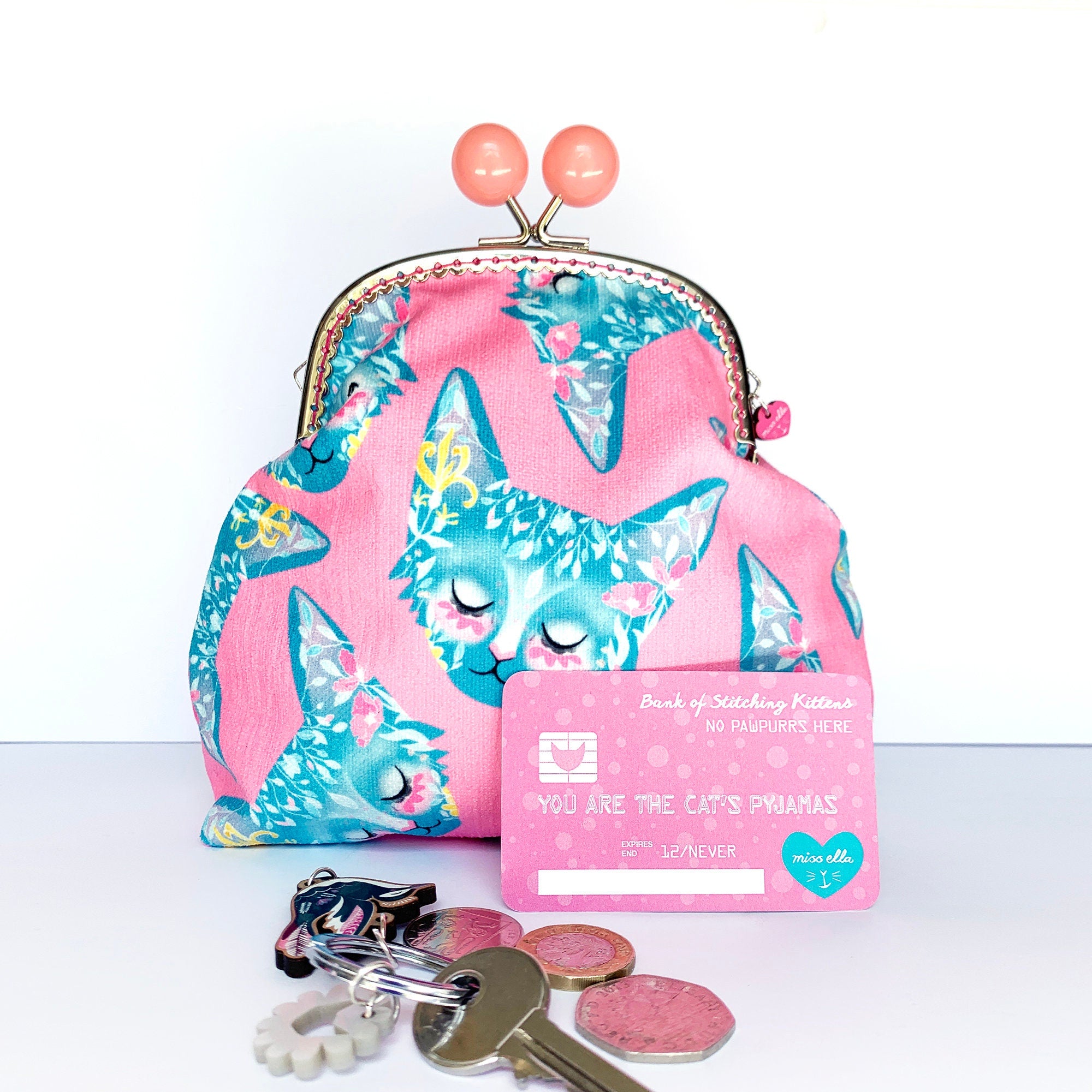 Pink Floral Cat Jumbo Bobble Purse