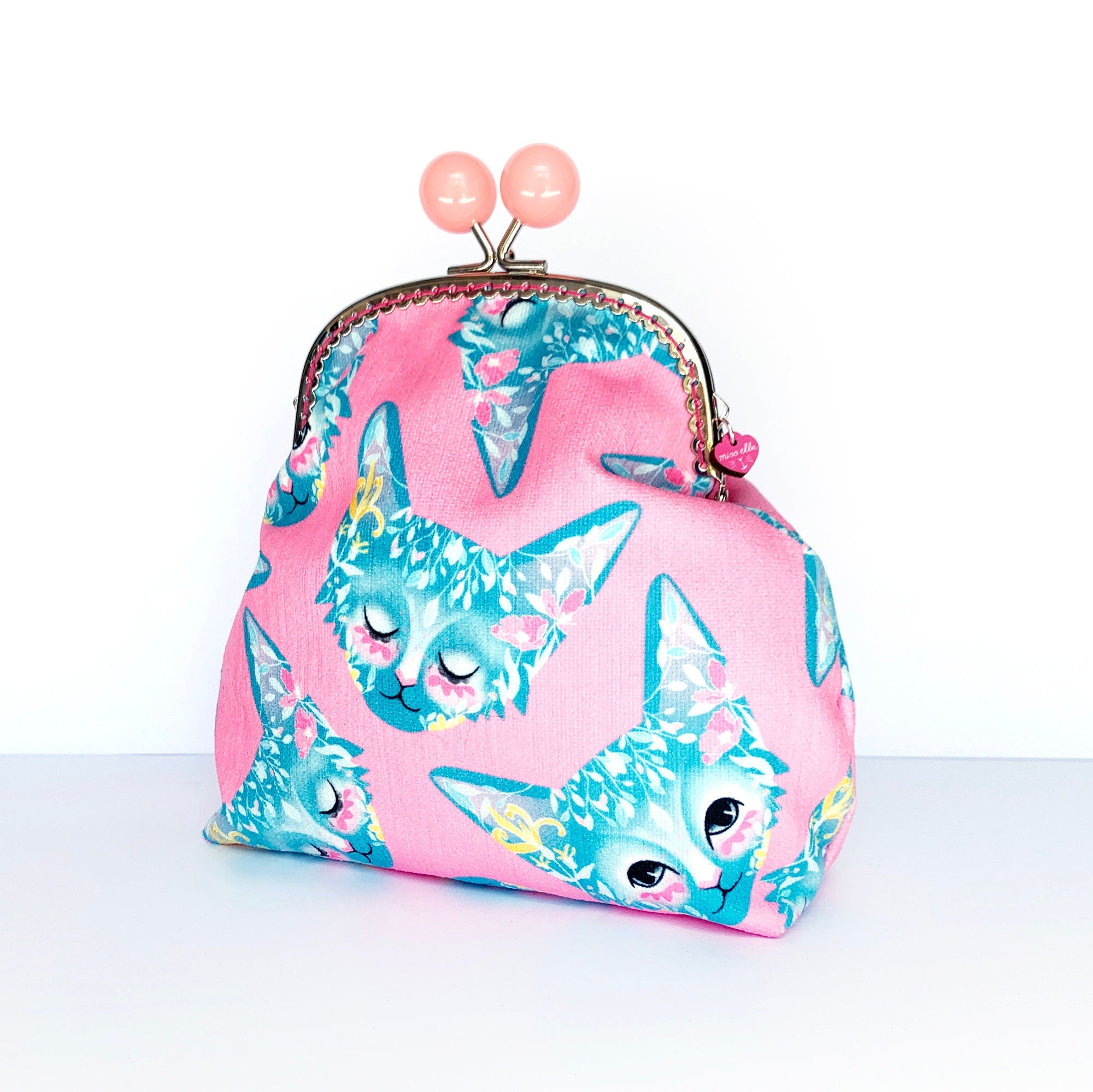 Pink Floral Cat Jumbo Bobble Purse