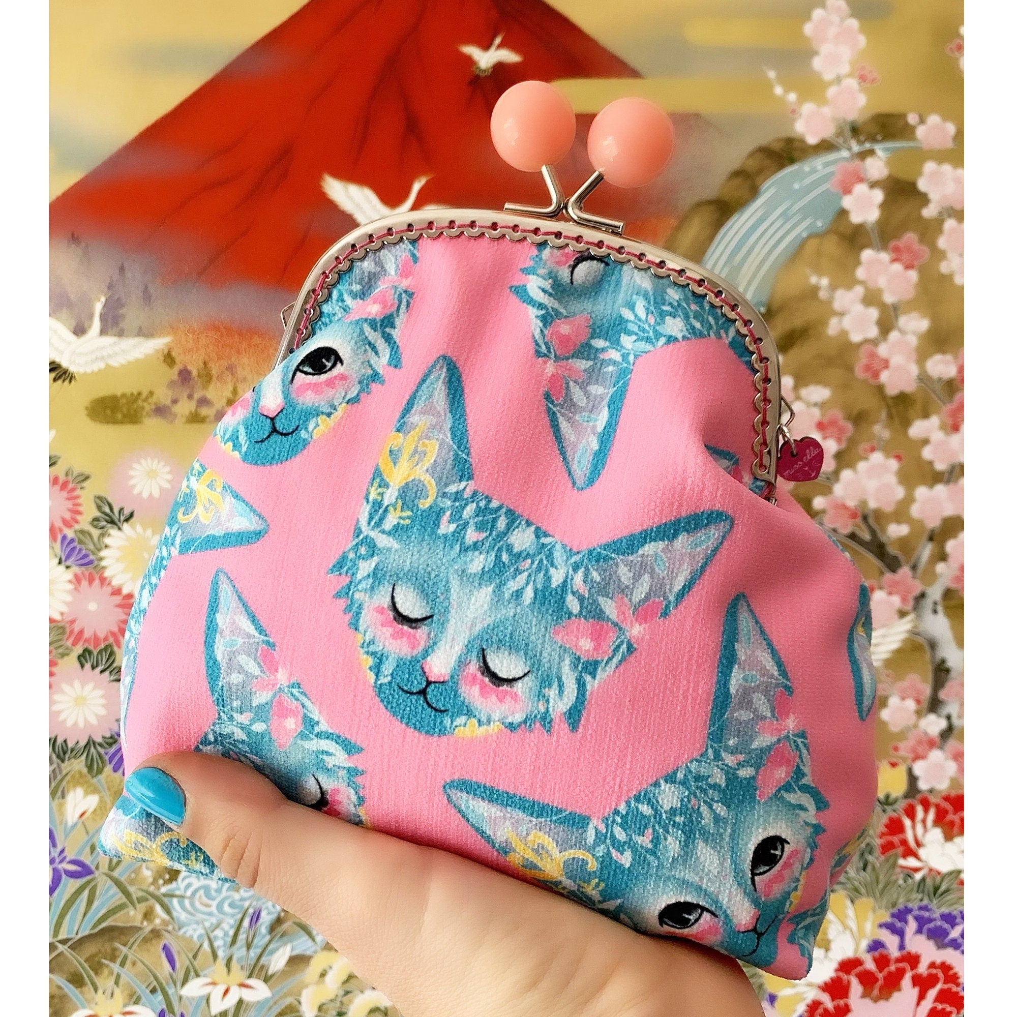 Pink Floral Cat Jumbo Bobble Purse