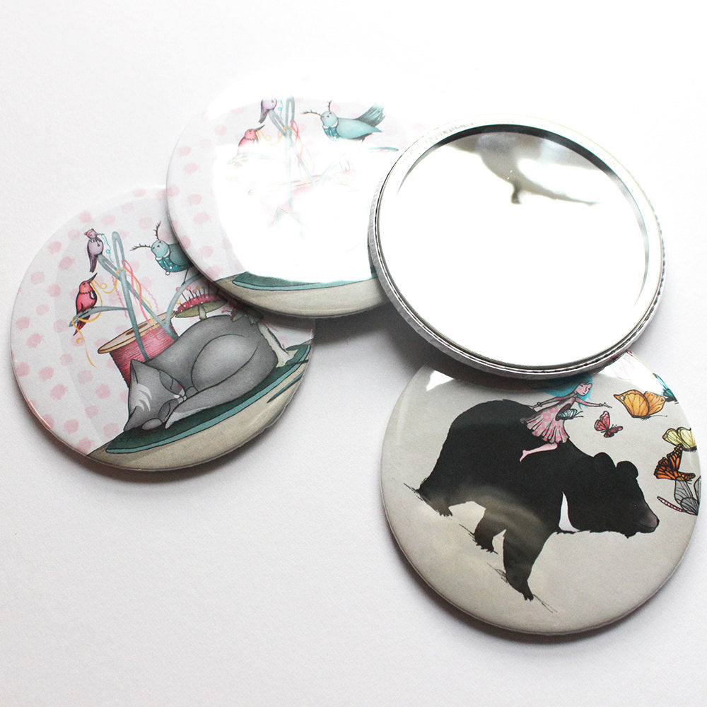 Moon Bear Butterflies Pocket Mirror