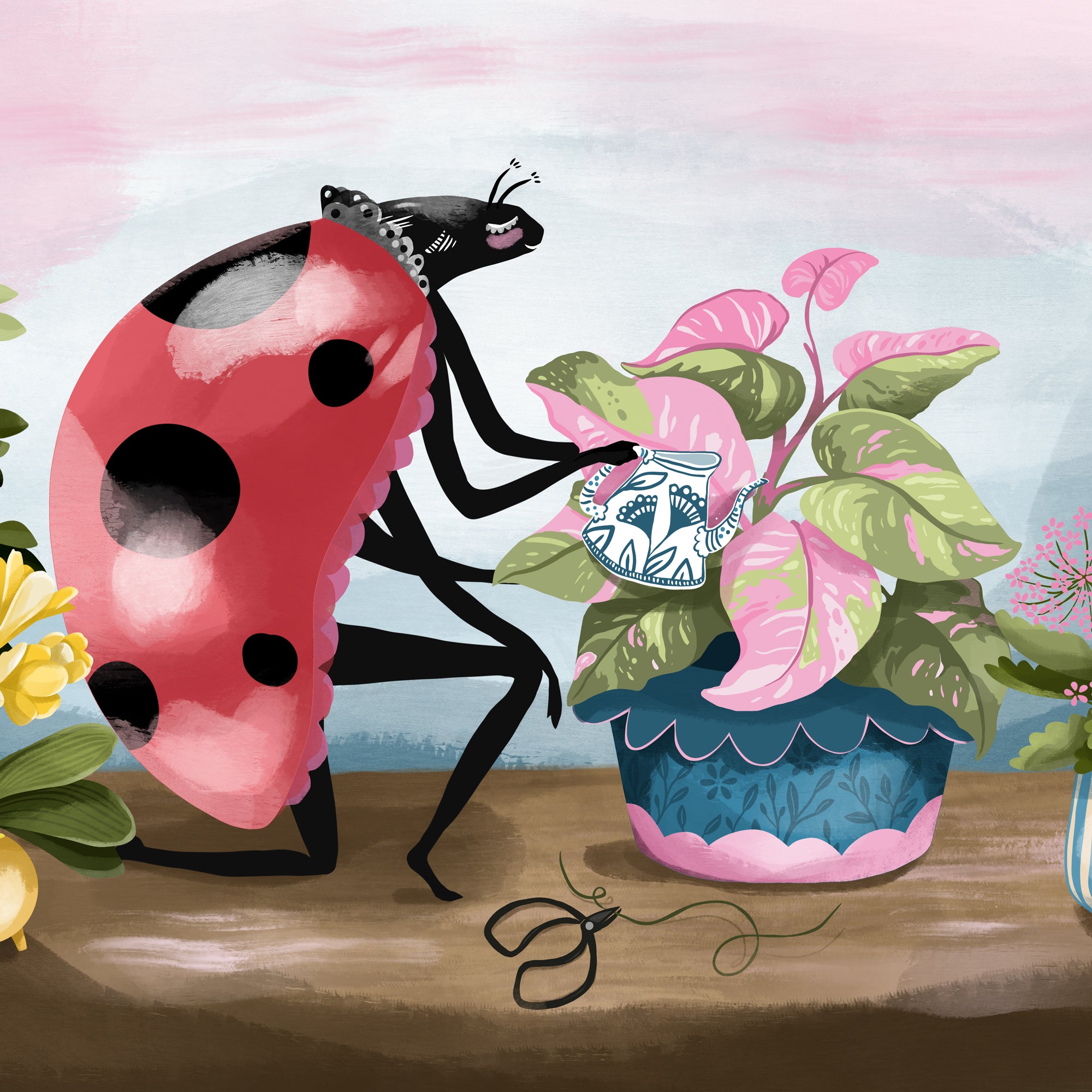 Plant Ladybird Art Print - Ladybug Illustration