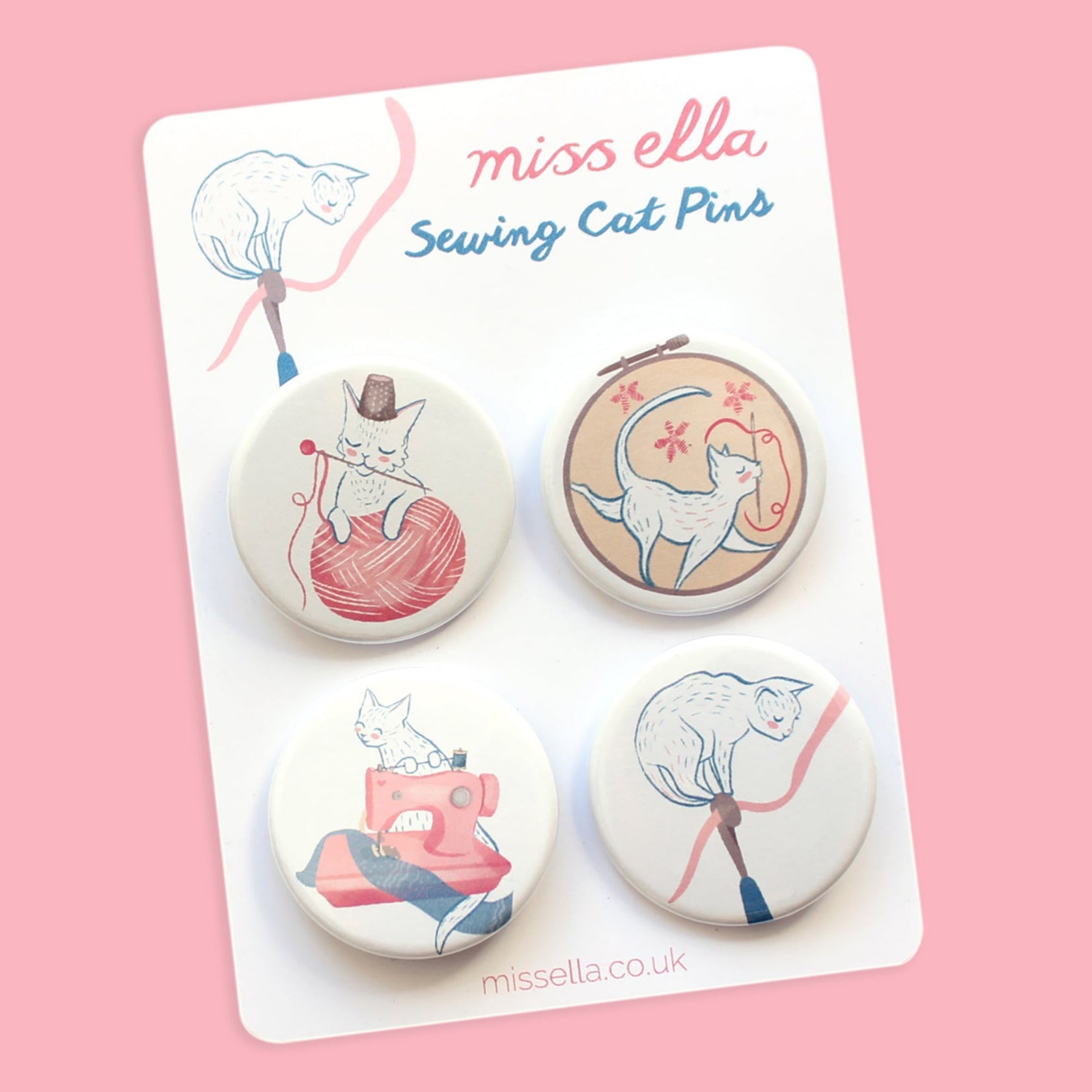 Sewing Cat Pin badges - Fridge magnets x 4