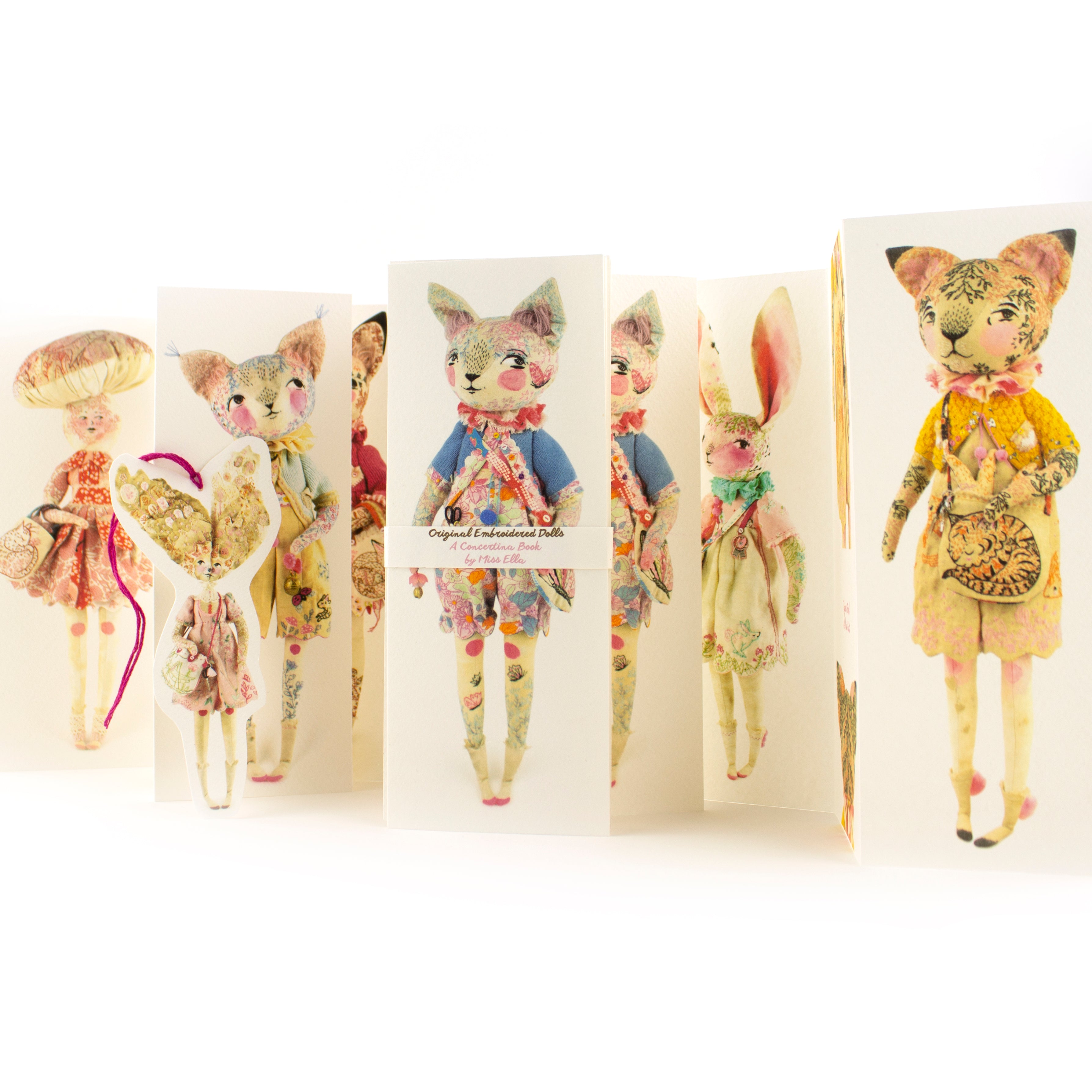 Concertina Book of Embroidered Art Dolls, Embroidery and Details - with FREE BOOKMARK