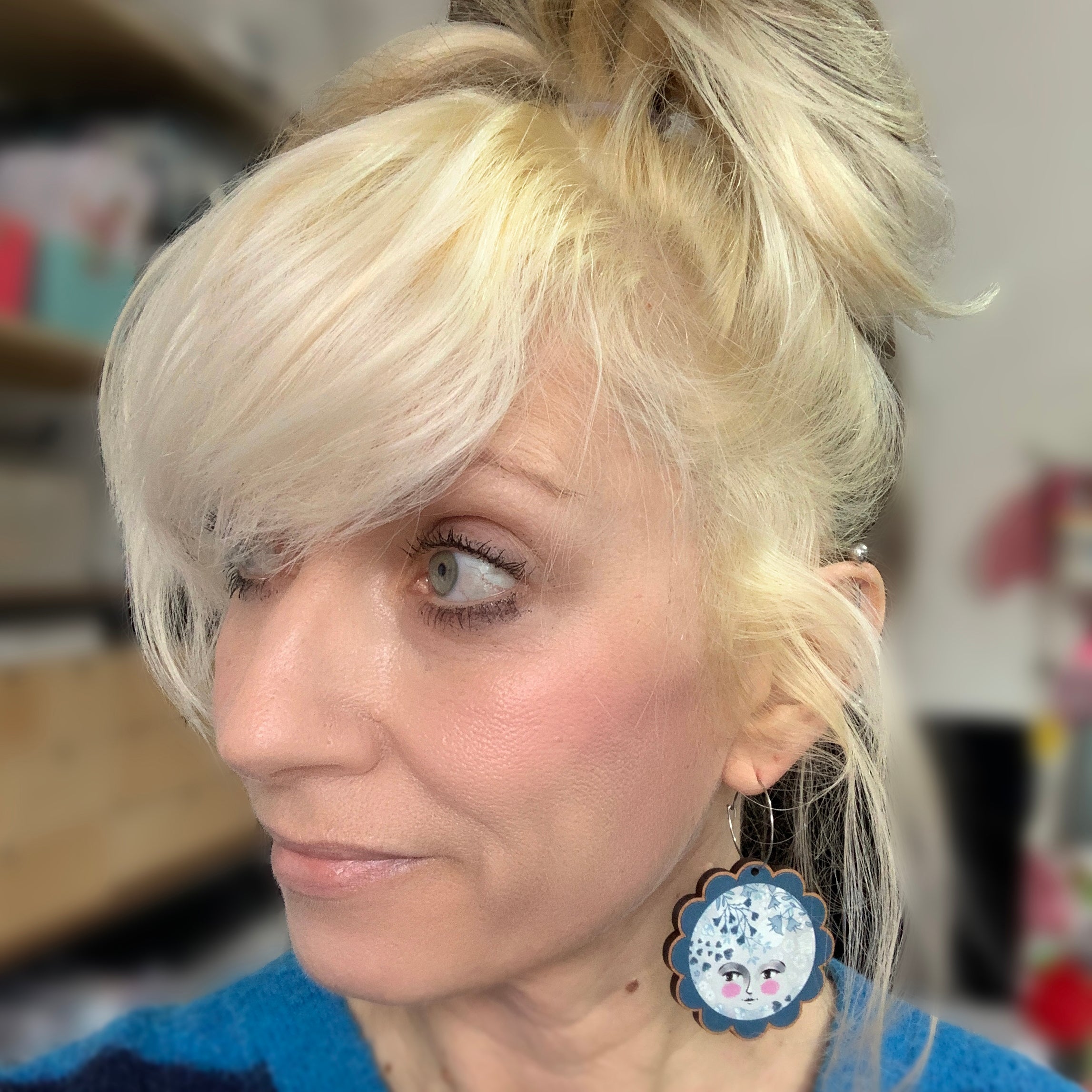 Moon Girl Earrings (Stainless steel hoops)