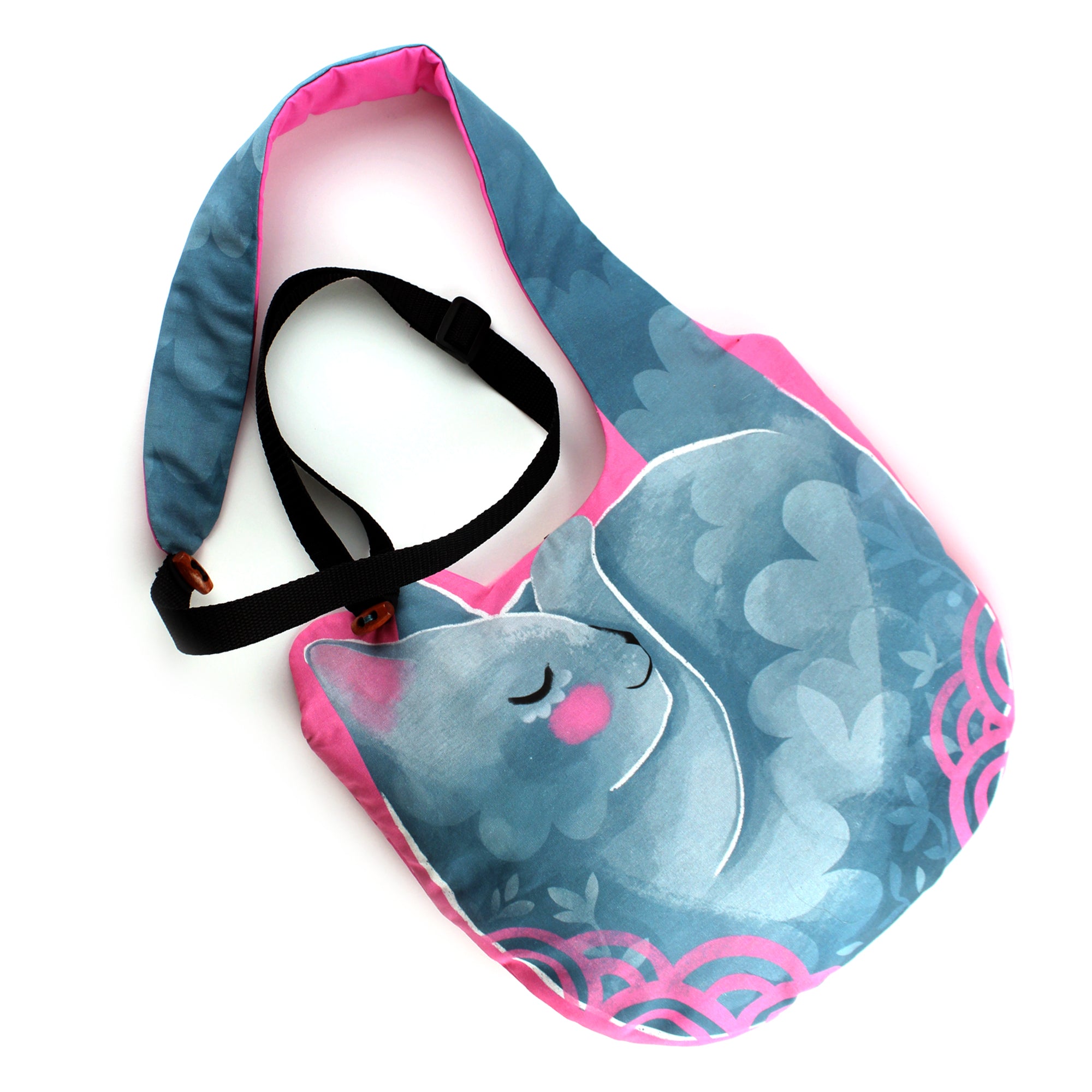 DIY KIT - Cat Shoulder Bag - Organic cotton padded bag, optional cross body strap blue