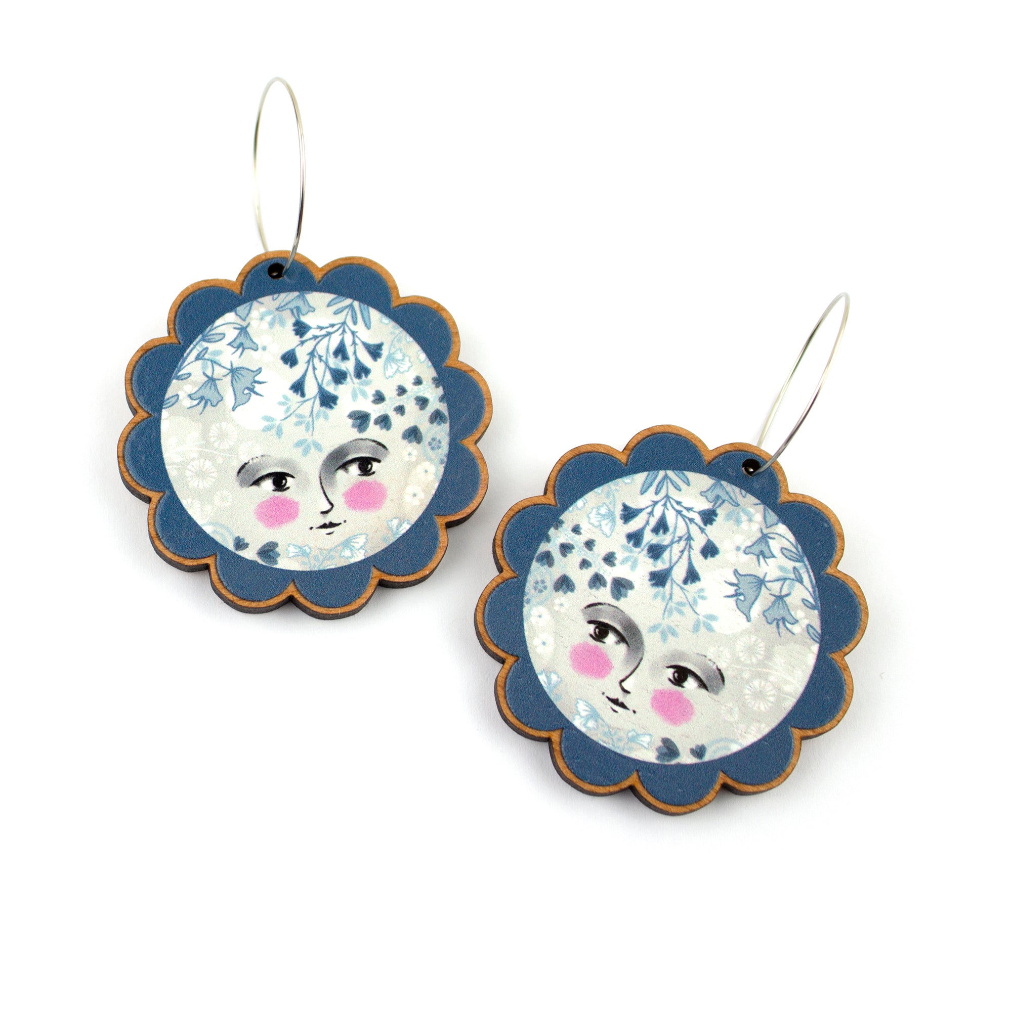 Moon Girl Earrings (Stainless steel hoops)
