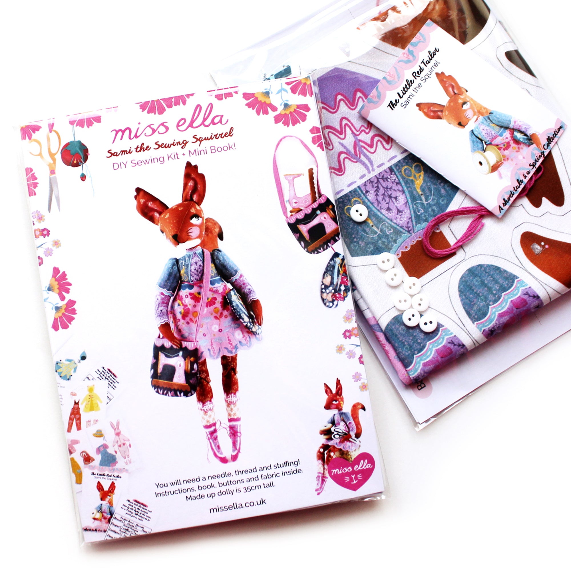 DIY Kit - Sami the Sewing Squirrel with 12 page Handmade Illustrated Mini Book - FREE UK SHIPPING