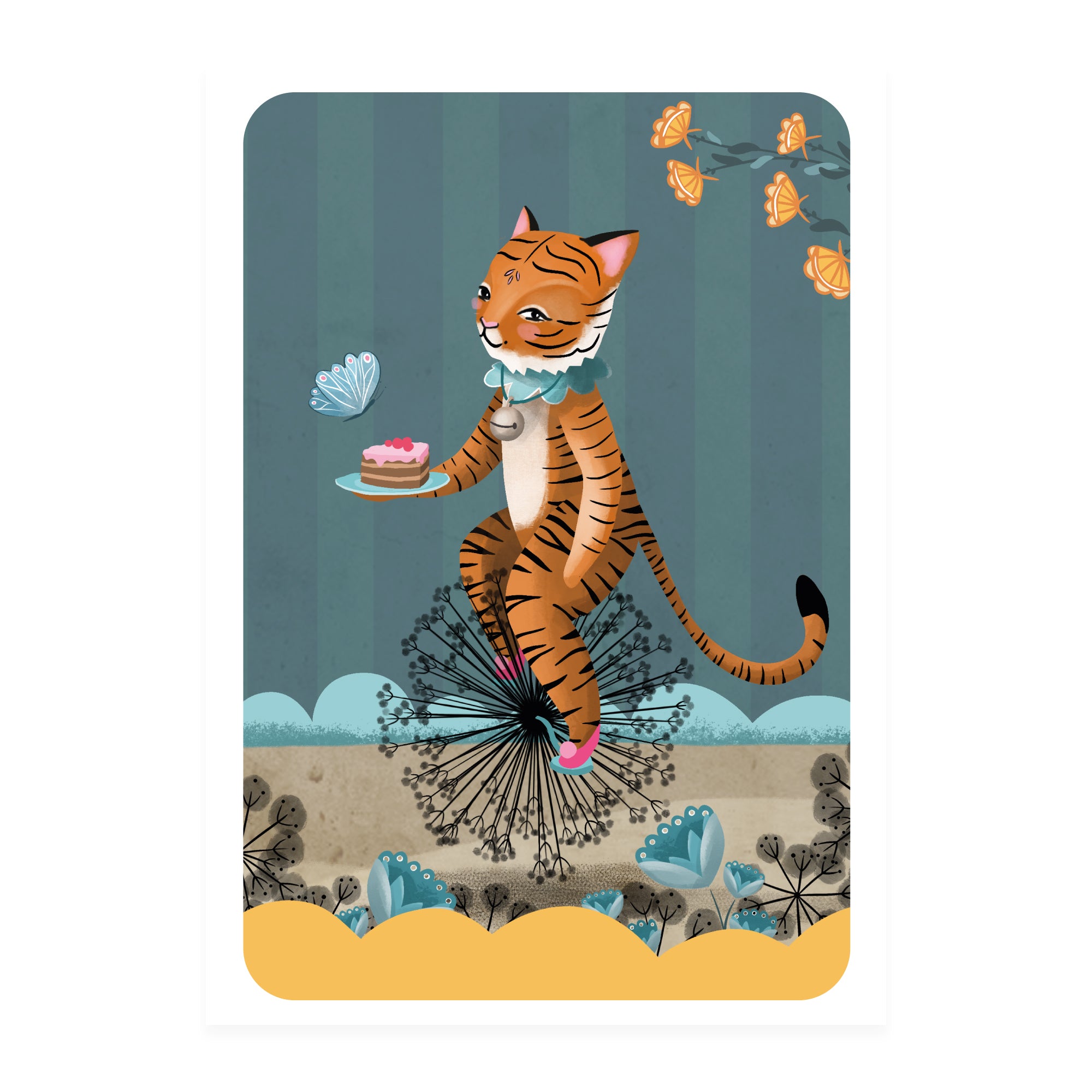 Unicycling Tiger greetings card - blank