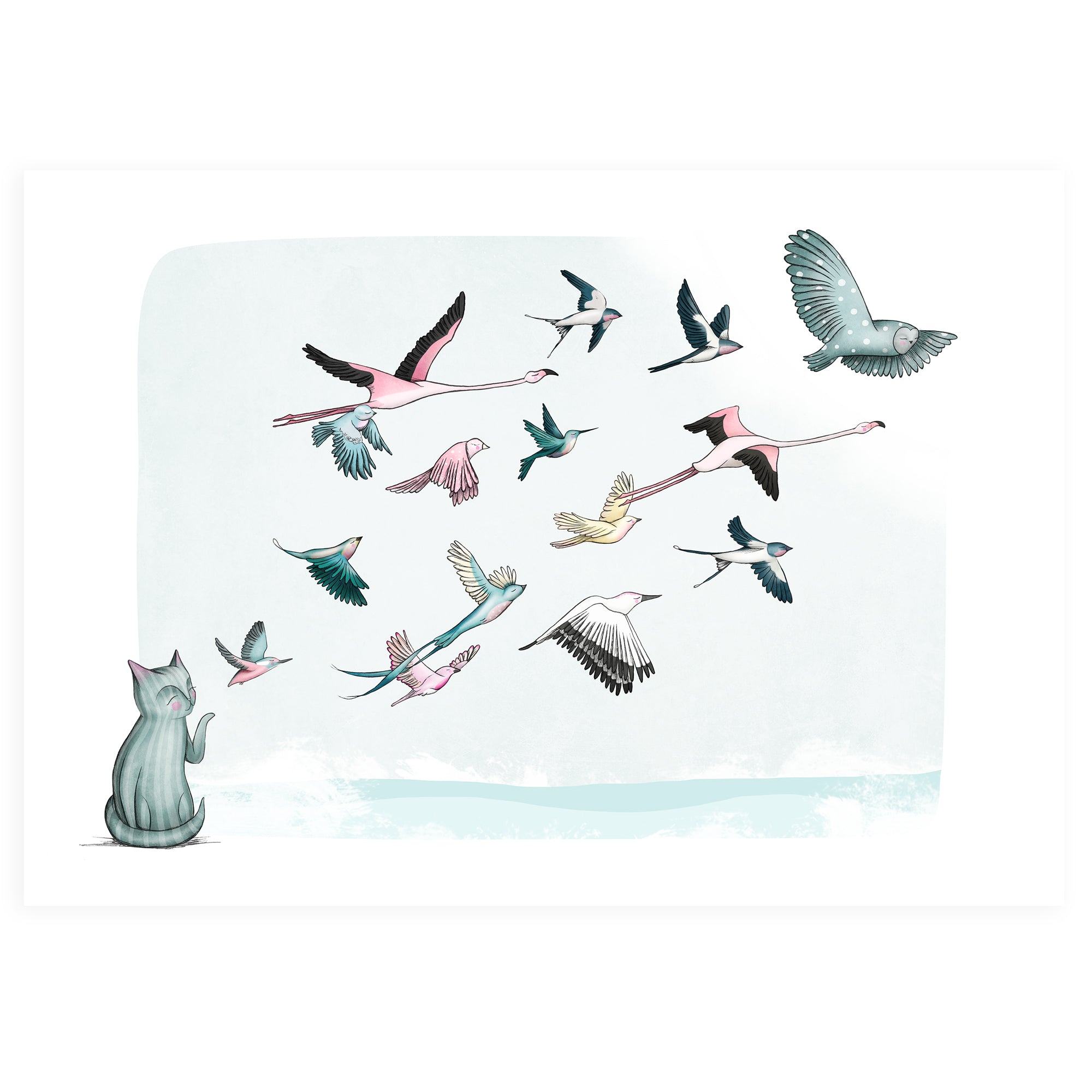Cat Birds Print - "Freedom"