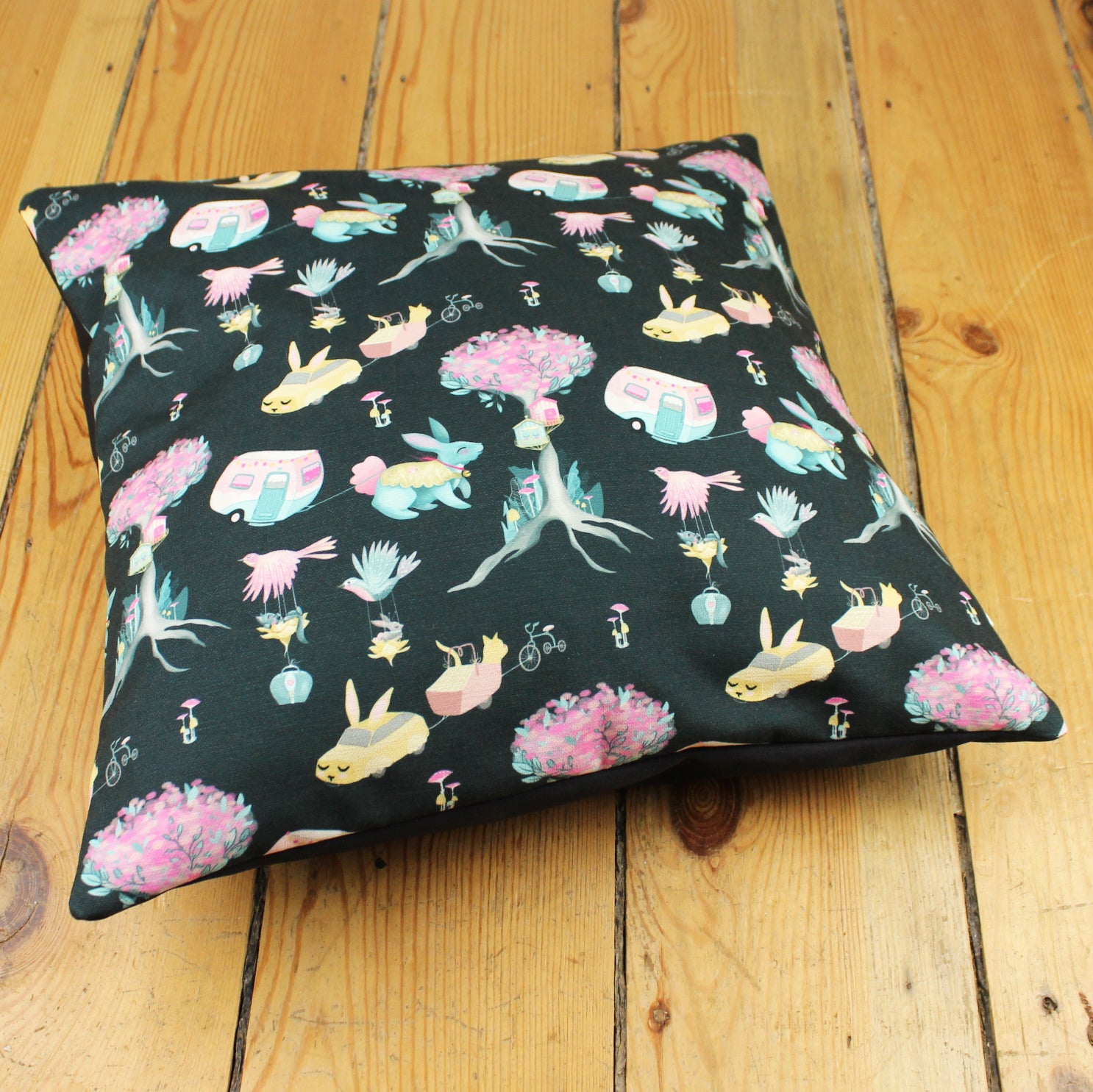 Dark Blue Bunnyville Biscuit Cushion Cover