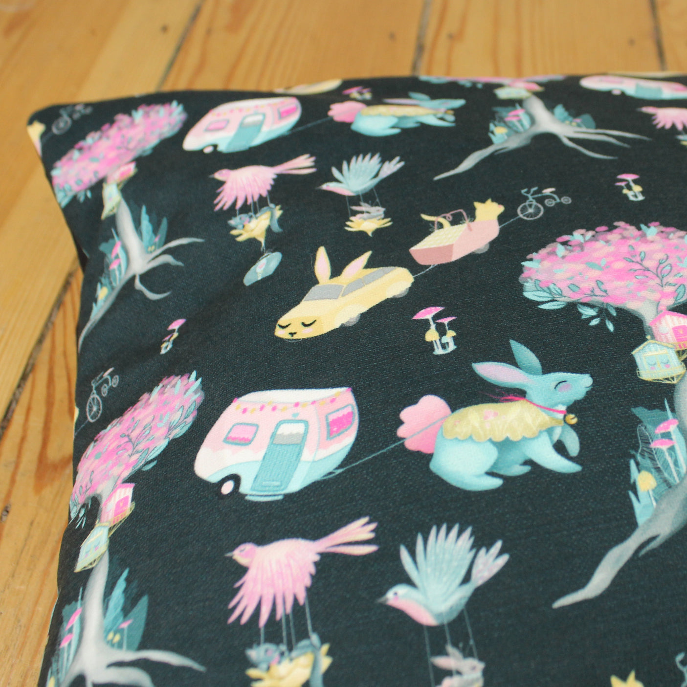 Dark Blue Bunnyville Biscuit Cushion Cover