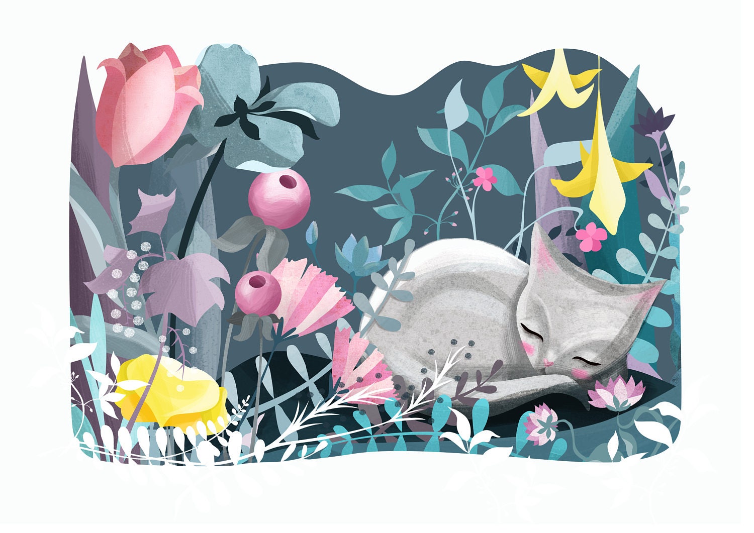 Sleeping Flora Cat Print