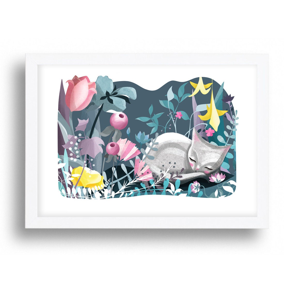 Sleeping Flora Cat Print