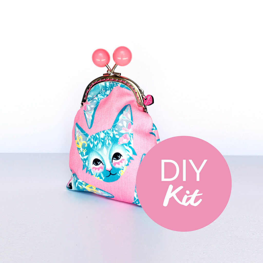 DIY KIT - Pink Foral Cat Bobble Purse