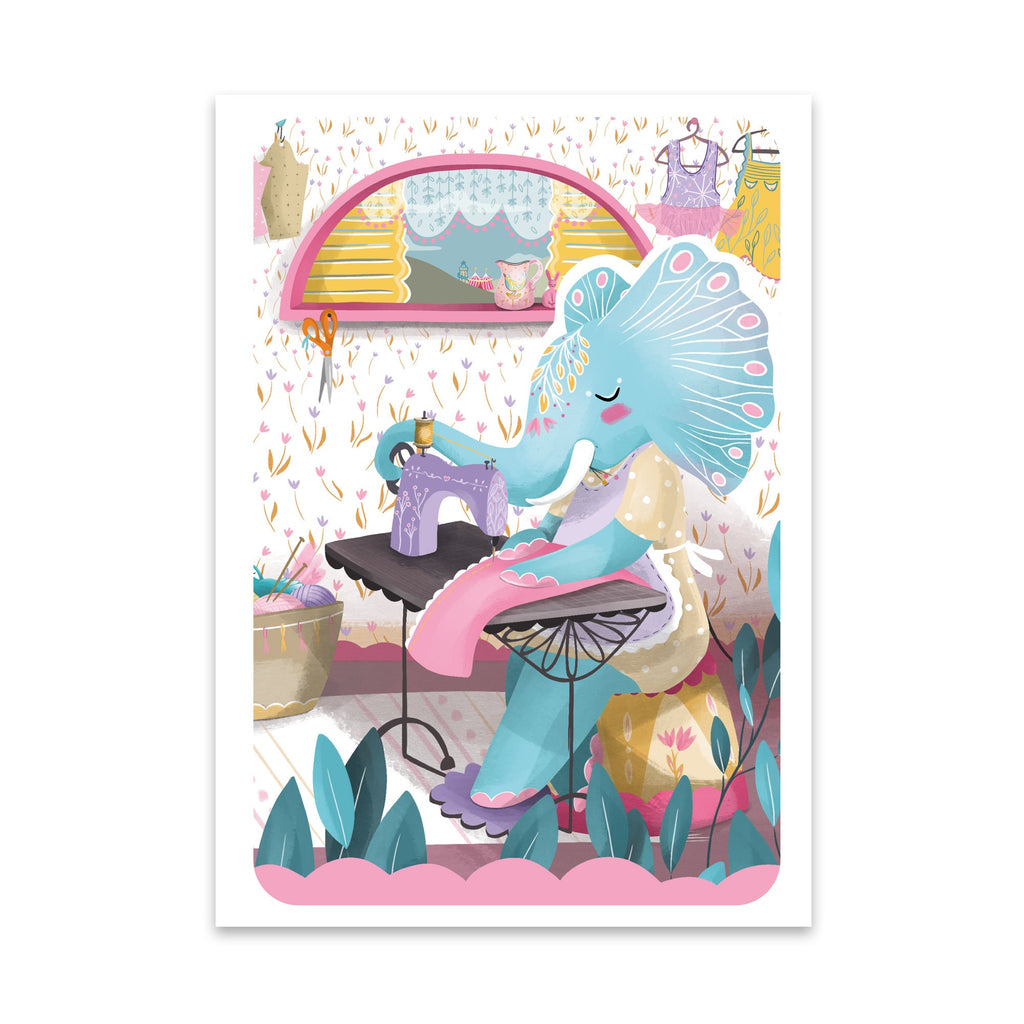 Elephant Seamstress Card - blank