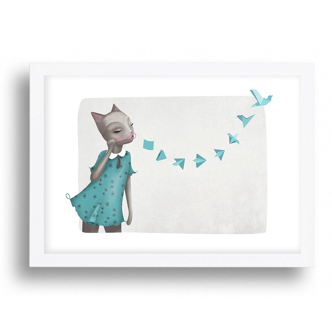 Origami Bubbles Cat Print