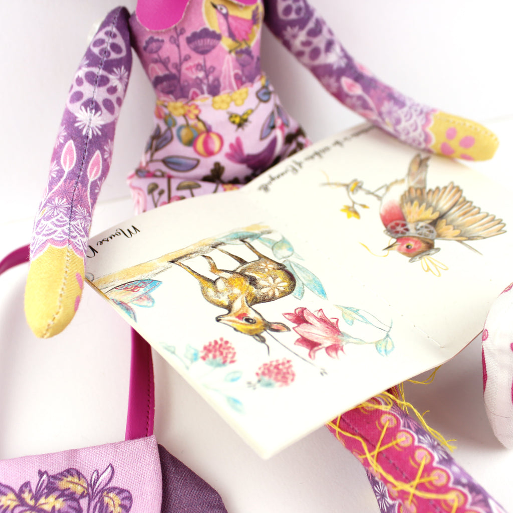 Iris the Flower Bunny with 12 page Handmade Illustrated Mini Book