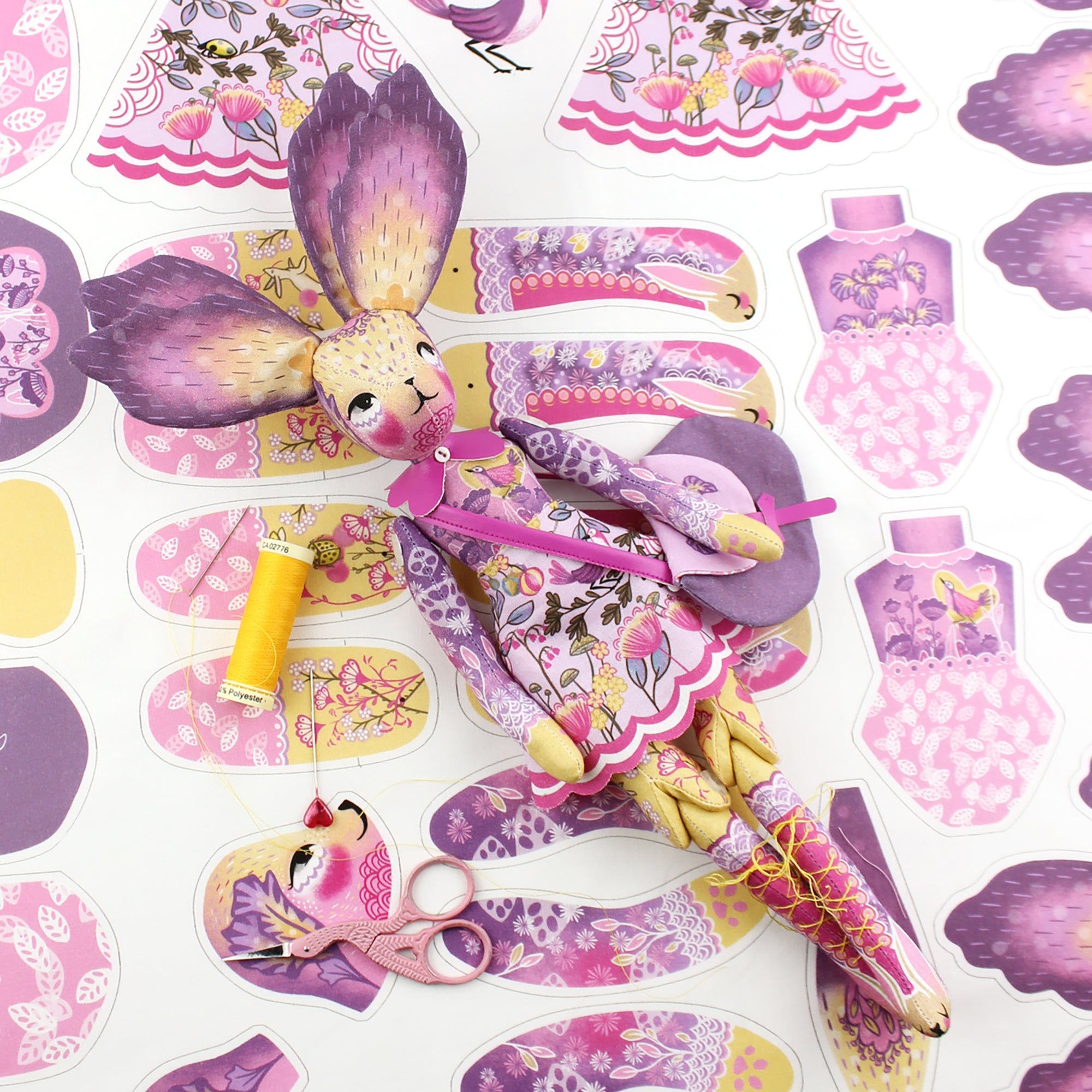 DIY Kit - Iris the Flower Bunny with 12 page Handmade Illustrated Mini Book - FREE UK SHIPPING